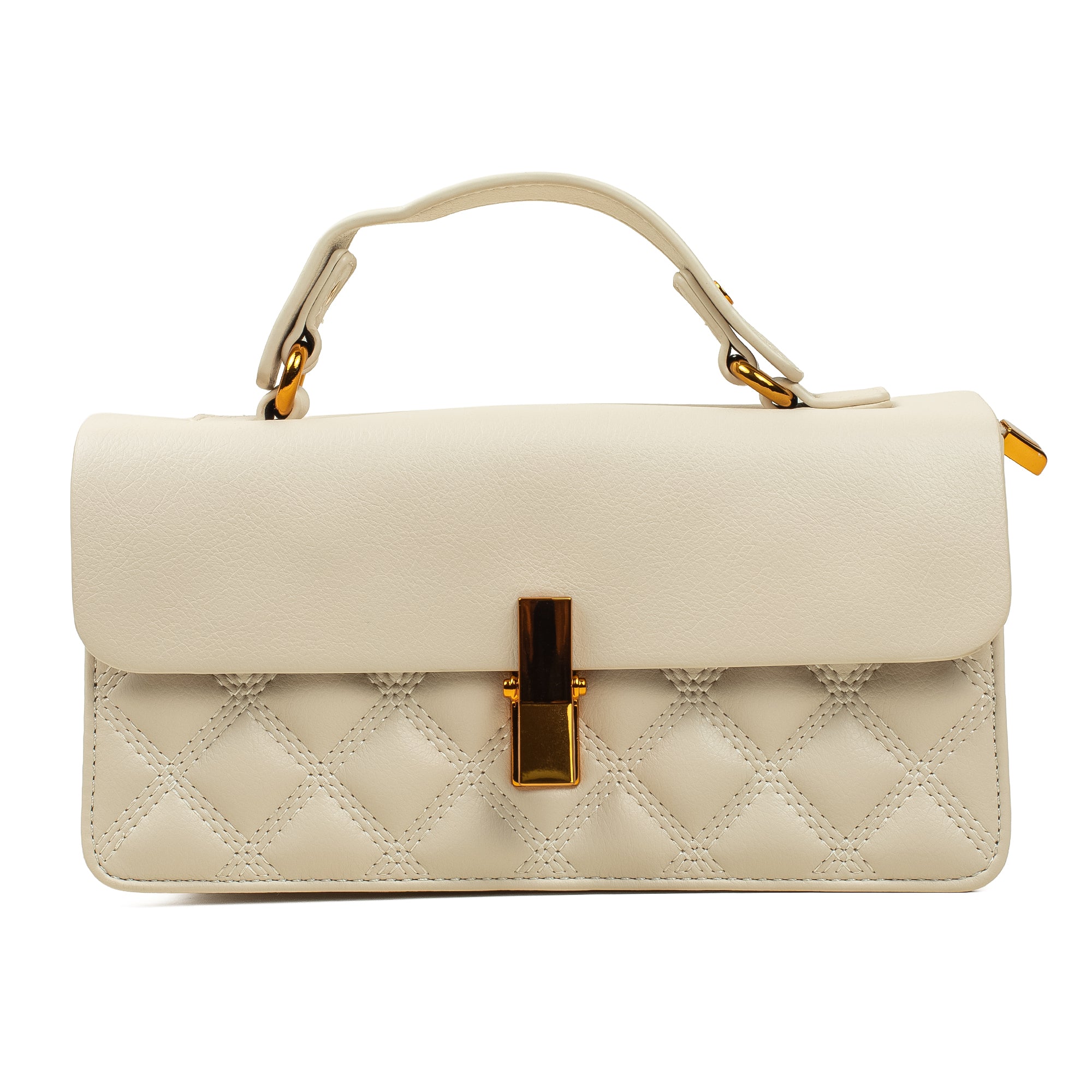 White Quilted Satchel Bag with Chain Strap - Vibrantbd.com