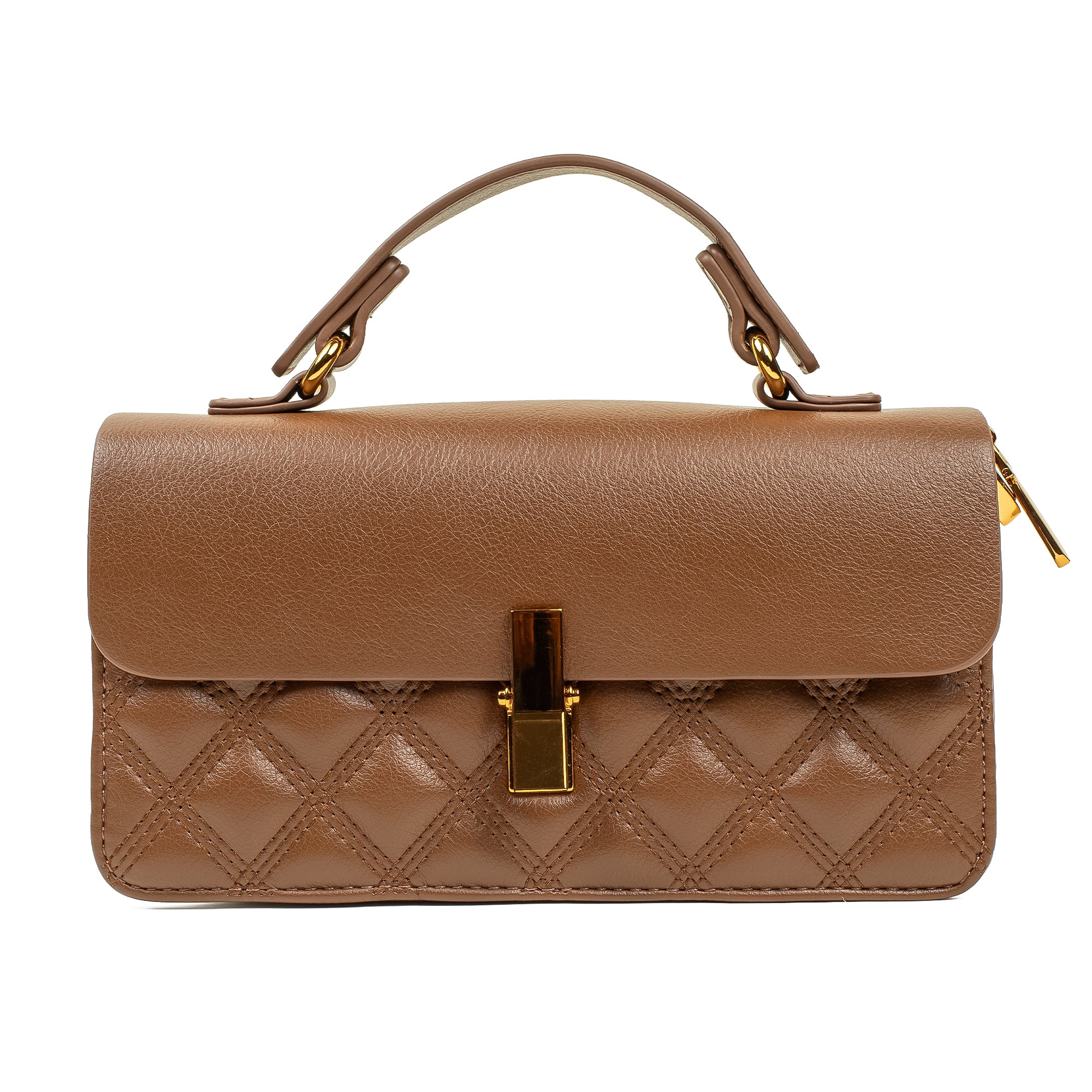 Brown Quilted Satchel Bag with Chain Strap - Vibrantbd.com