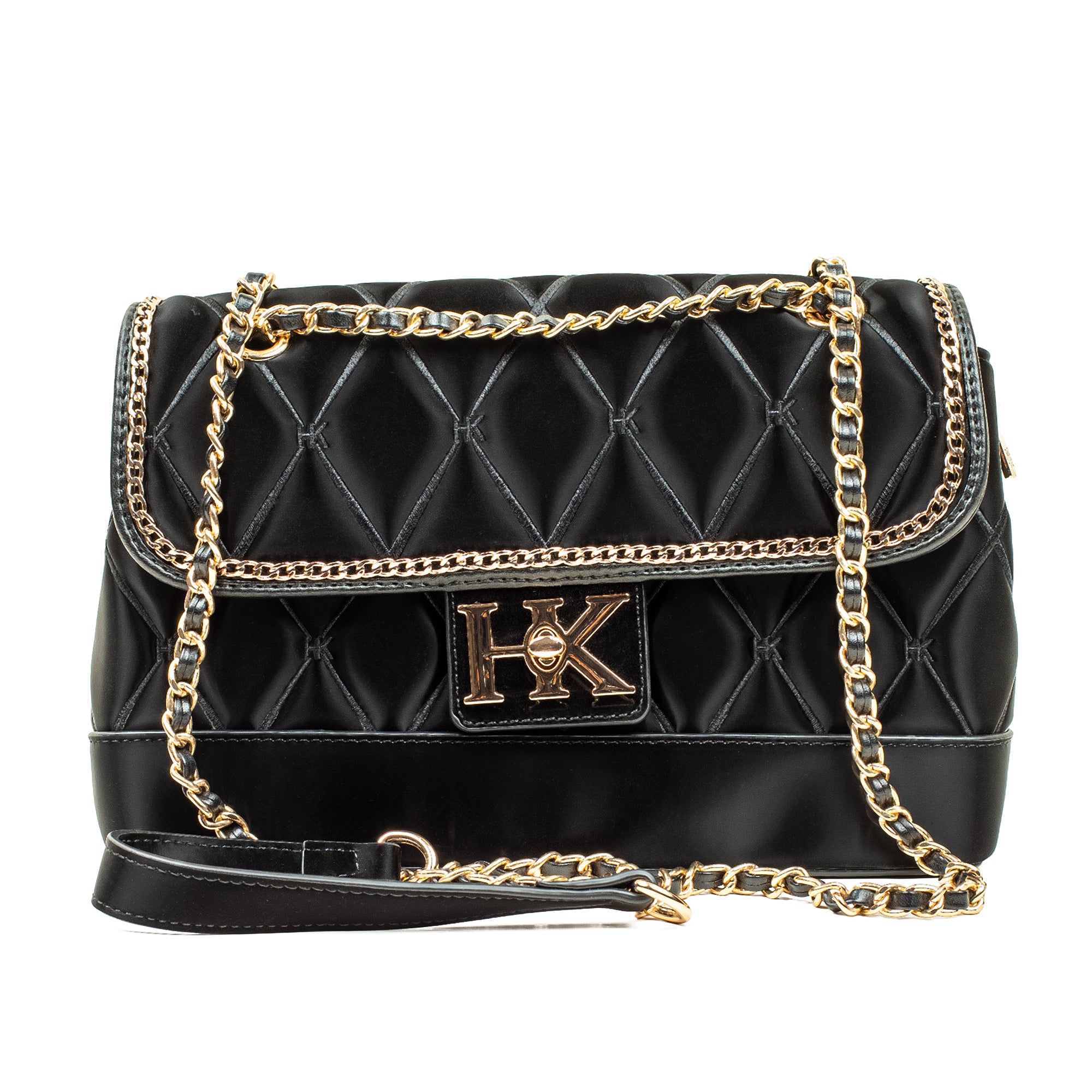 Luxury PU Leather Classic Checked Shoulder Black Bag