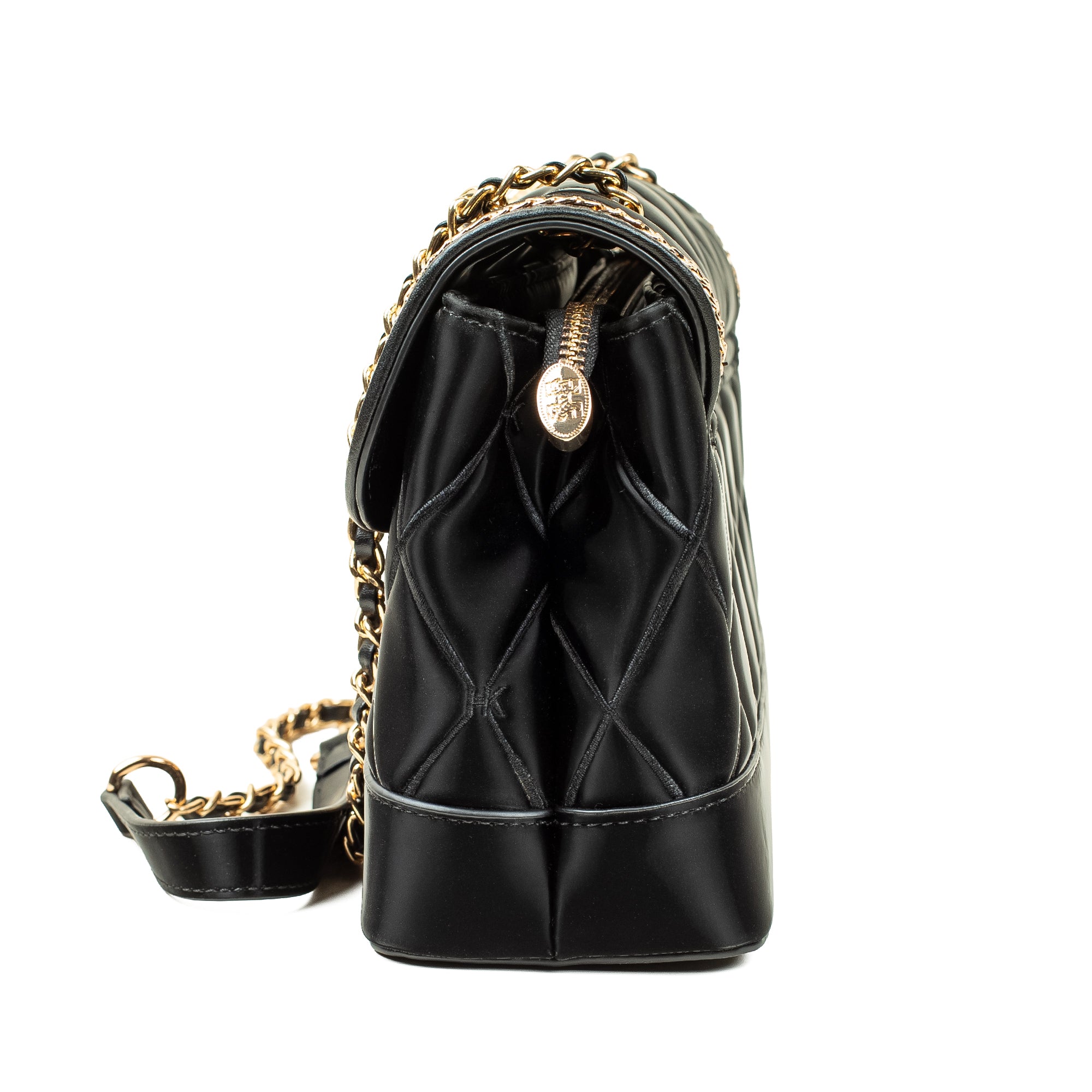Luxury PU Leather Classic Checked Shoulder Black Bag