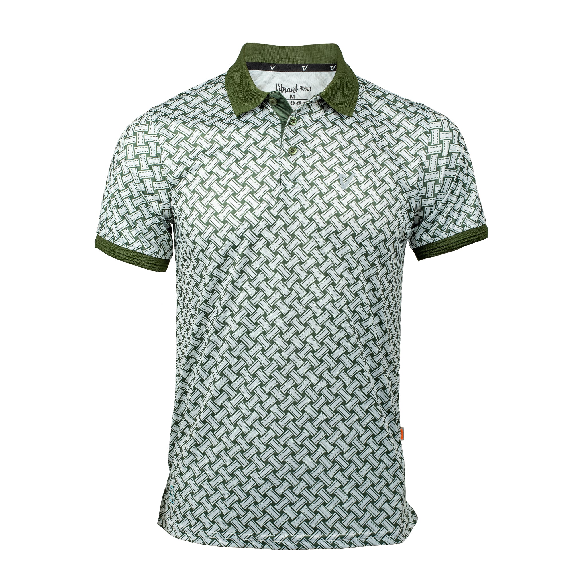 Vibrant Men's Sports Golf Polo Shirt - Green Geometric Print, Max Cool Polyester, Dry-Fit Sublimation - Vibrantbd.com