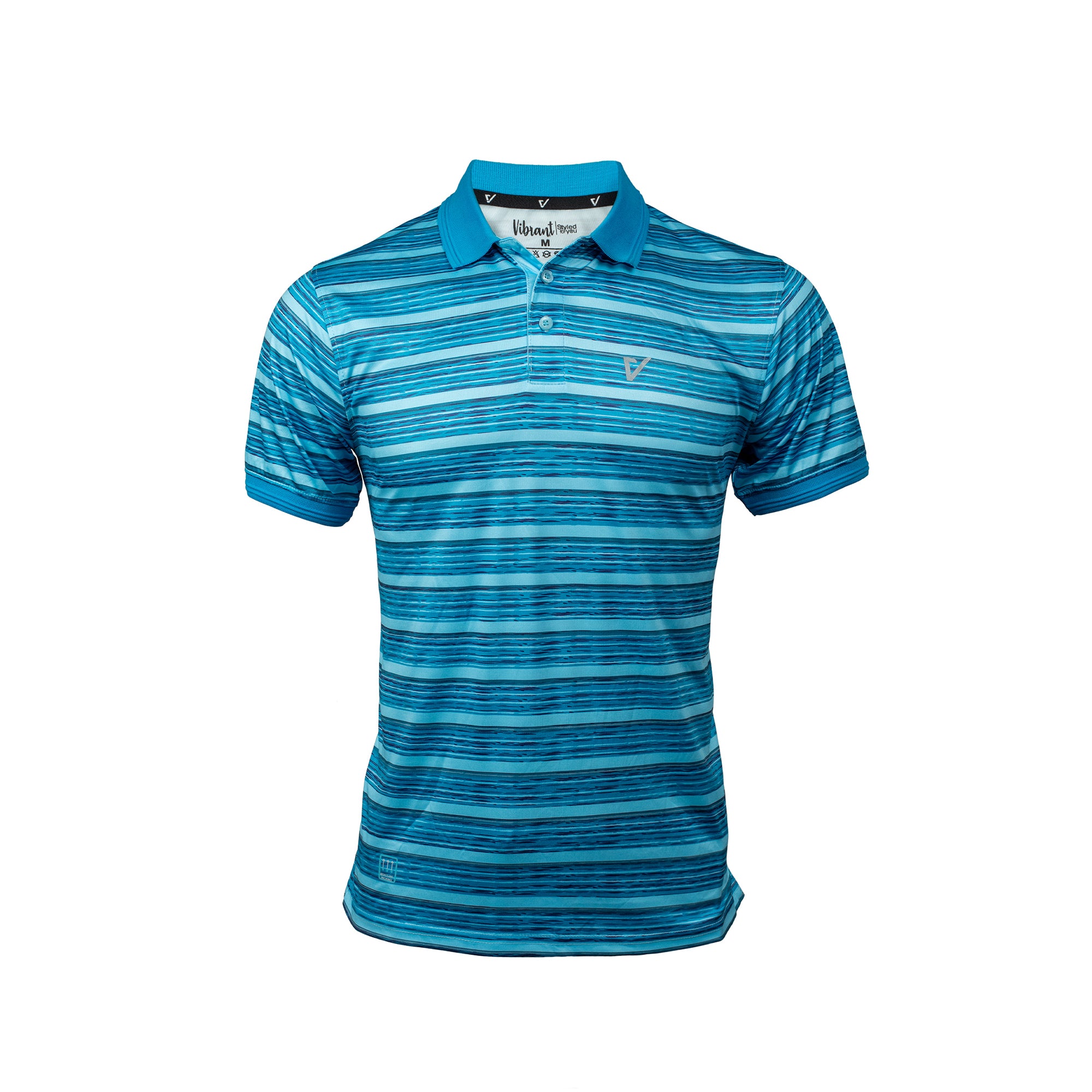 Vibrant Men's Dry-Fit Sports Golf Polo Shirt - Blue Striped, Max Cool Polyester, Sublimation Print - Vibrantbd.com