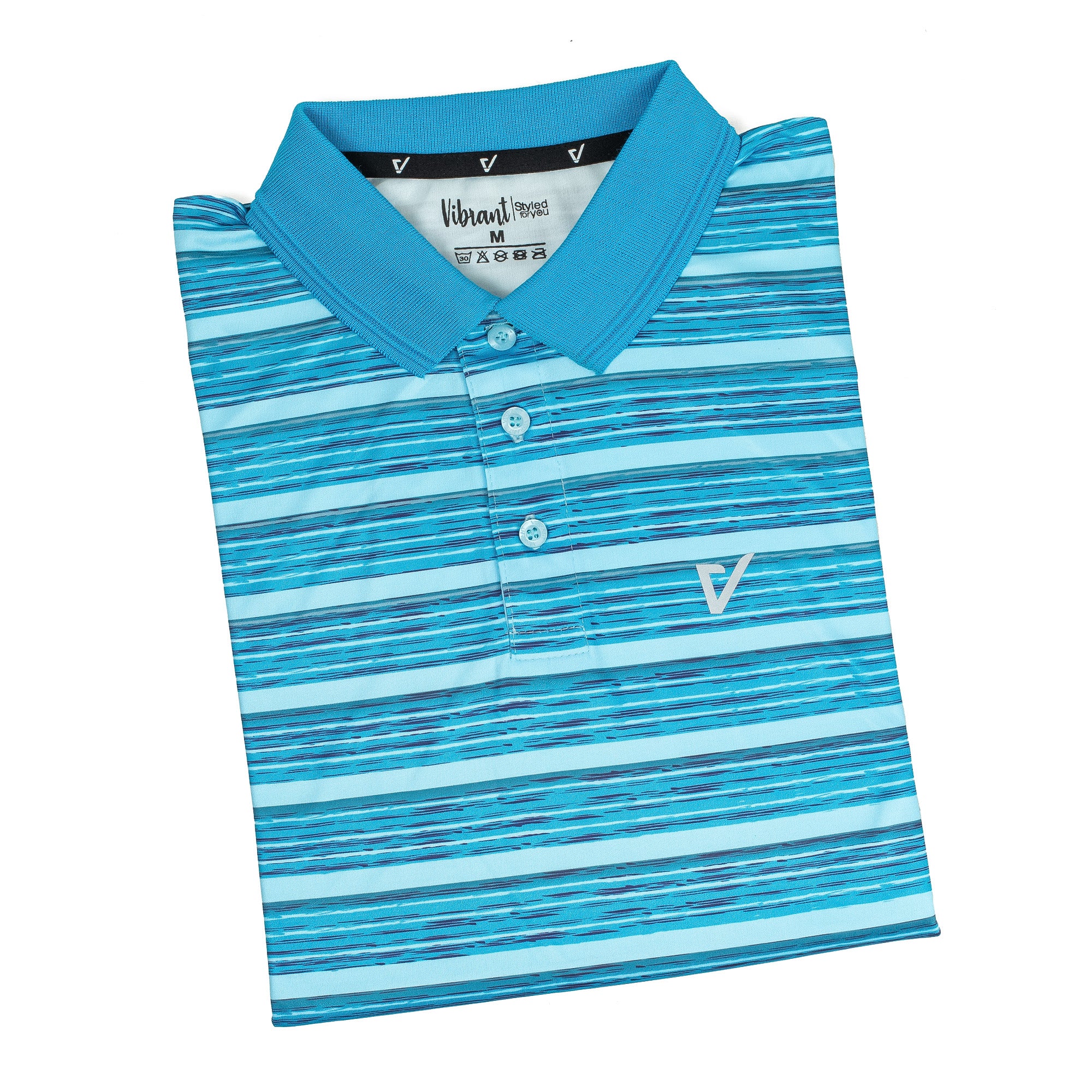 Vibrant Men's Dry-Fit Sports Golf Polo Shirt - Blue Striped, Max Cool Polyester, Sublimation Print - Vibrantbd.com