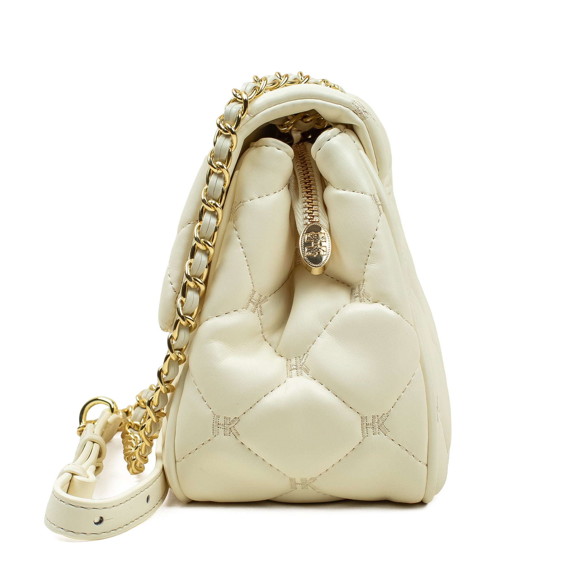Luxury PU Leather Classic Checked Shoulder White Bag