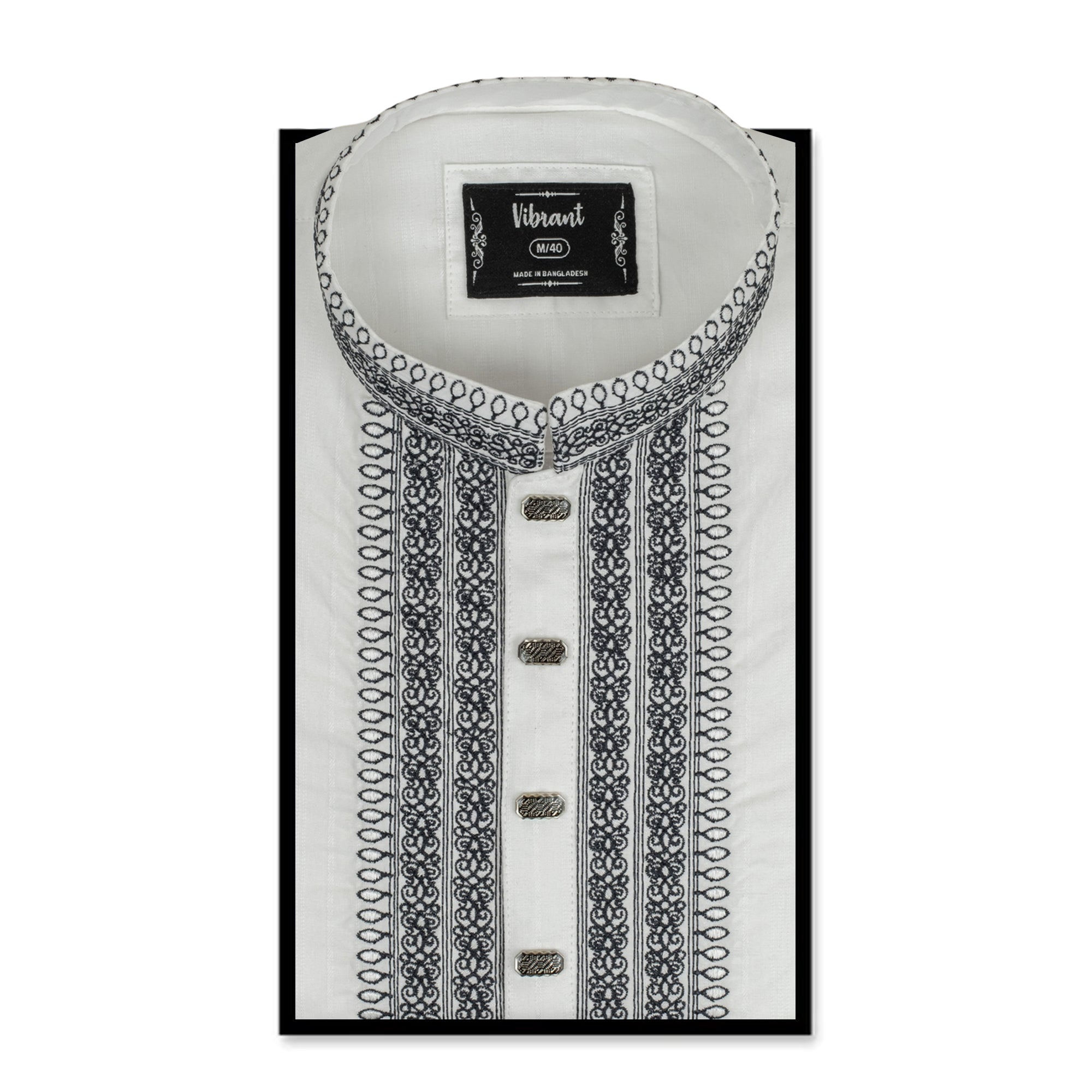 VIBRAN WHITE COTTON PANJABI WITH EMBROIDERY WORK - Vibrantbd.com