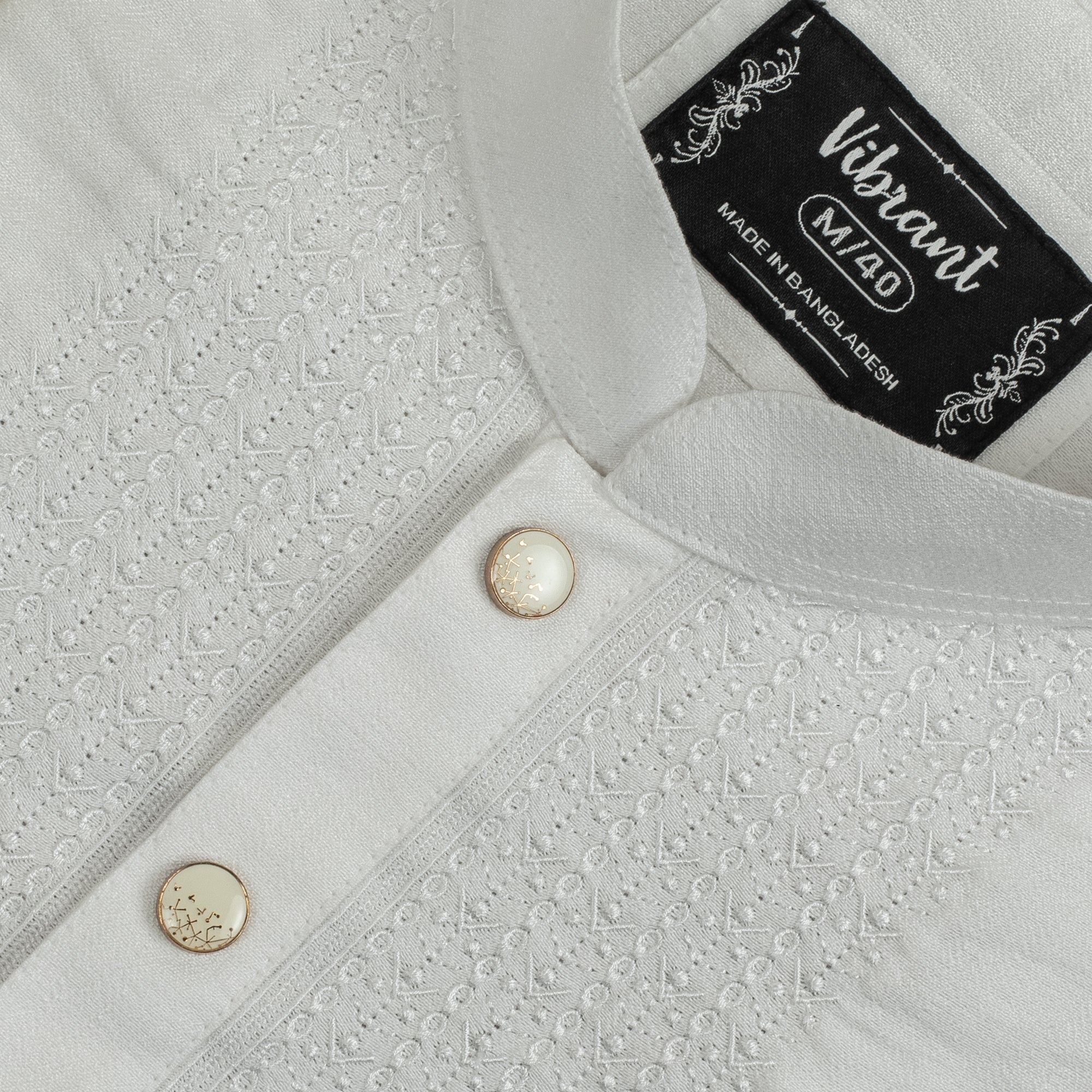 VIBRANT WHITE COTTON PANJABI WITH EMBROIDERED DESIGN - Vibrantbd.com