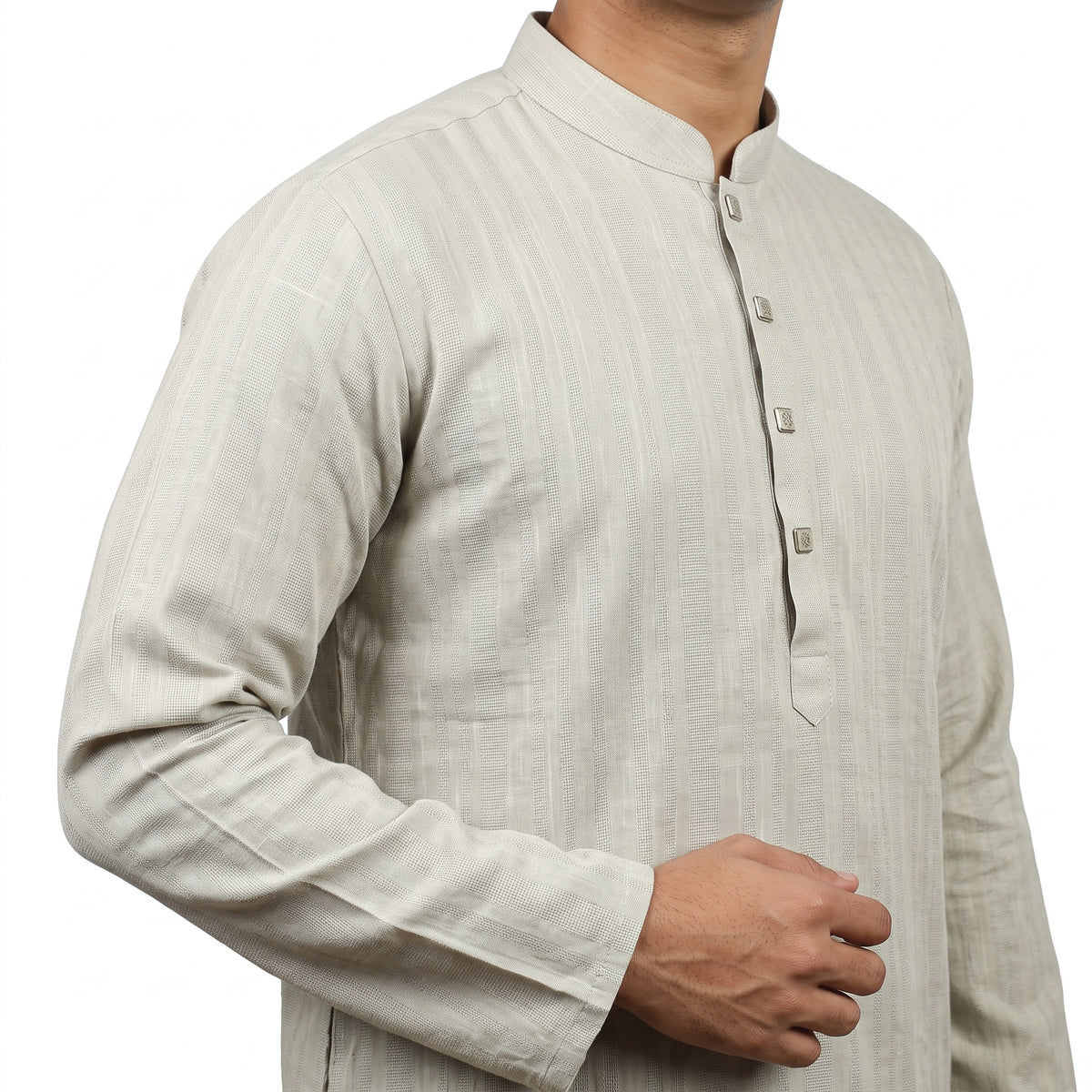 VIBRANT MEN'S OFF-WHITE JACQUARD PRINT COTTON PANJABI - Vibrantbd.com
