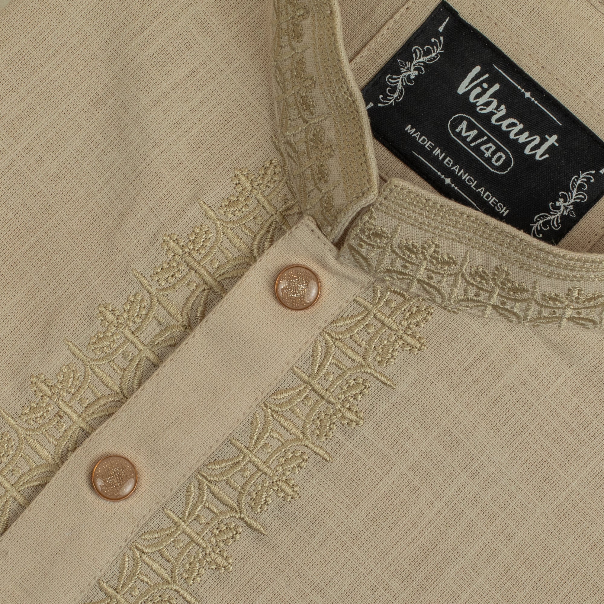 VIBRANT BEIGE COTTON PANJABI WITH EMBROIDERED DESIGN - Vibrantbd.com