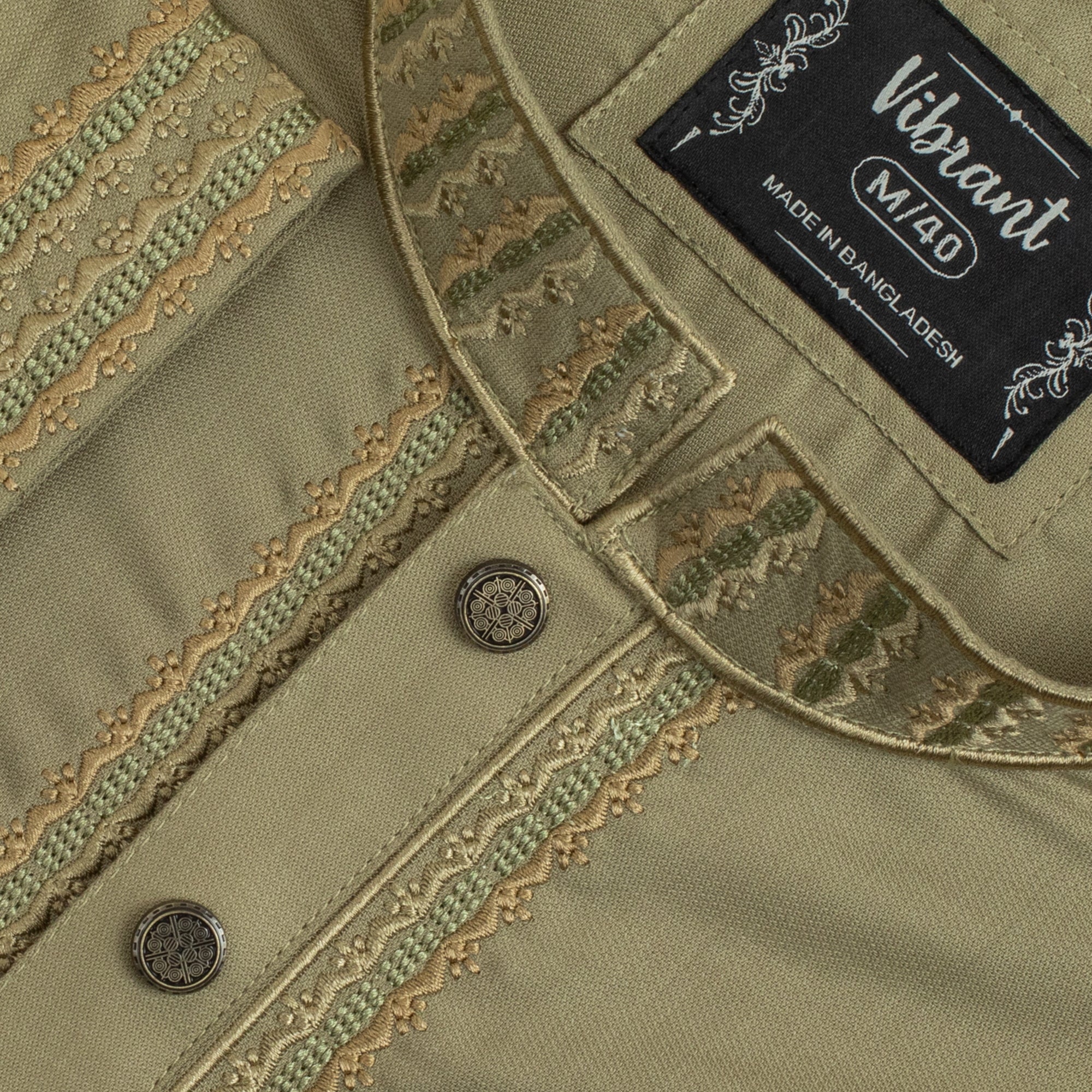 VIBRANT OLIVE COTTON PANJABI WITH EMBROIDERED DESIGN - Vibrantbd.com