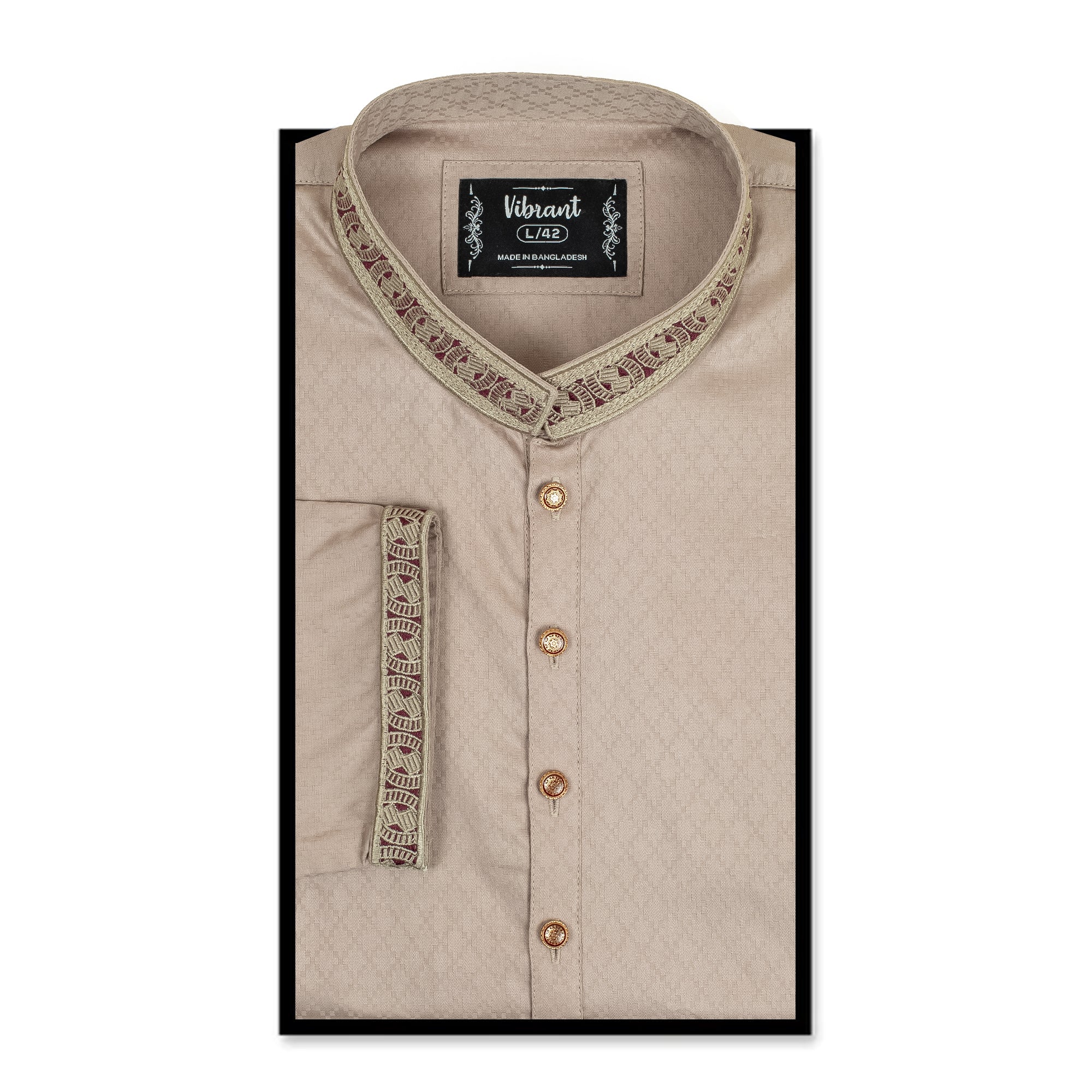 Vibrant Men's Premium Cotton Panjabi Beige – with Exquisite Embroidery, Festive & Traditional Wear - Vibrantbd.com