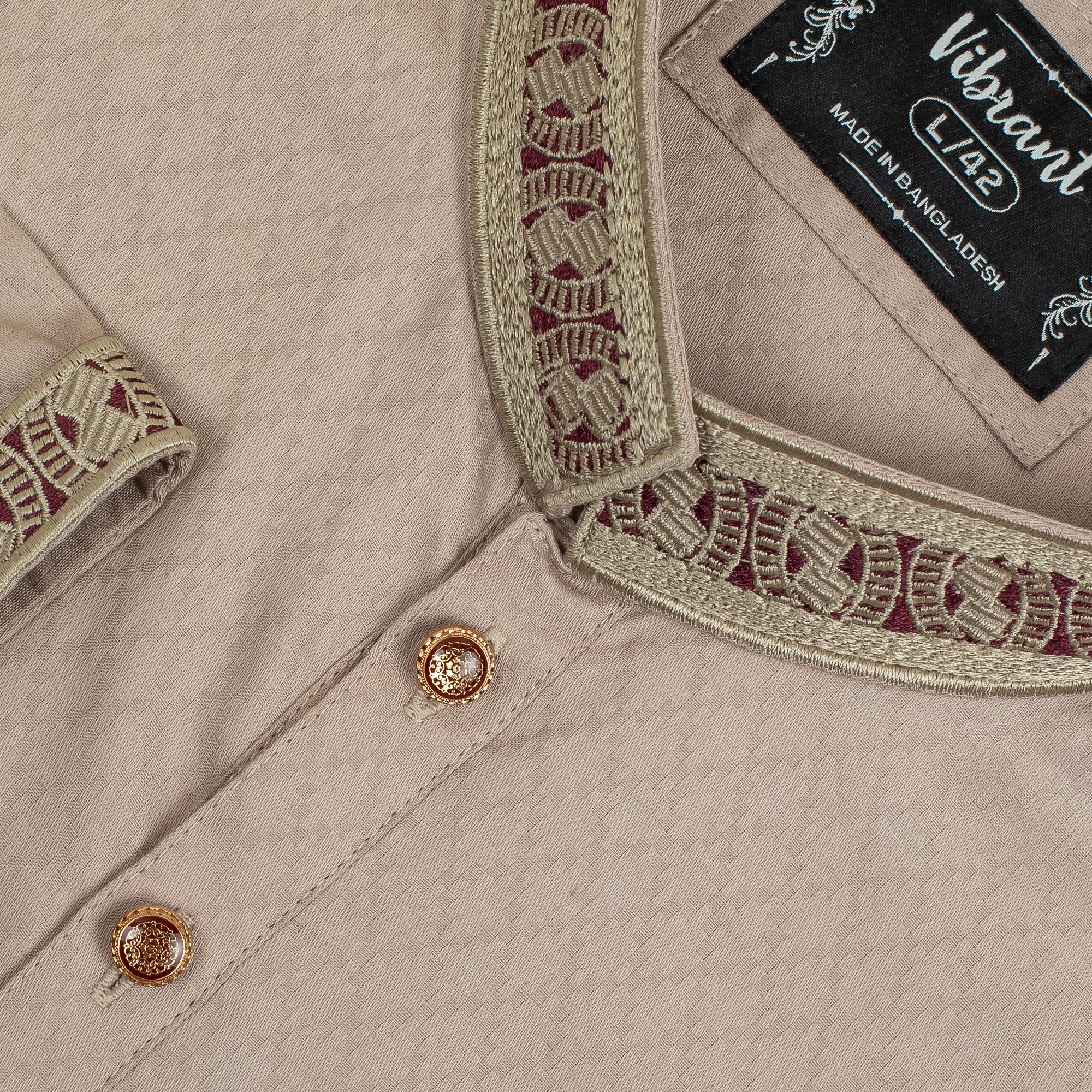 Vibrant Men's Premium Cotton Panjabi Beige – with Exquisite Embroidery, Festive & Traditional Wear - Vibrantbd.com