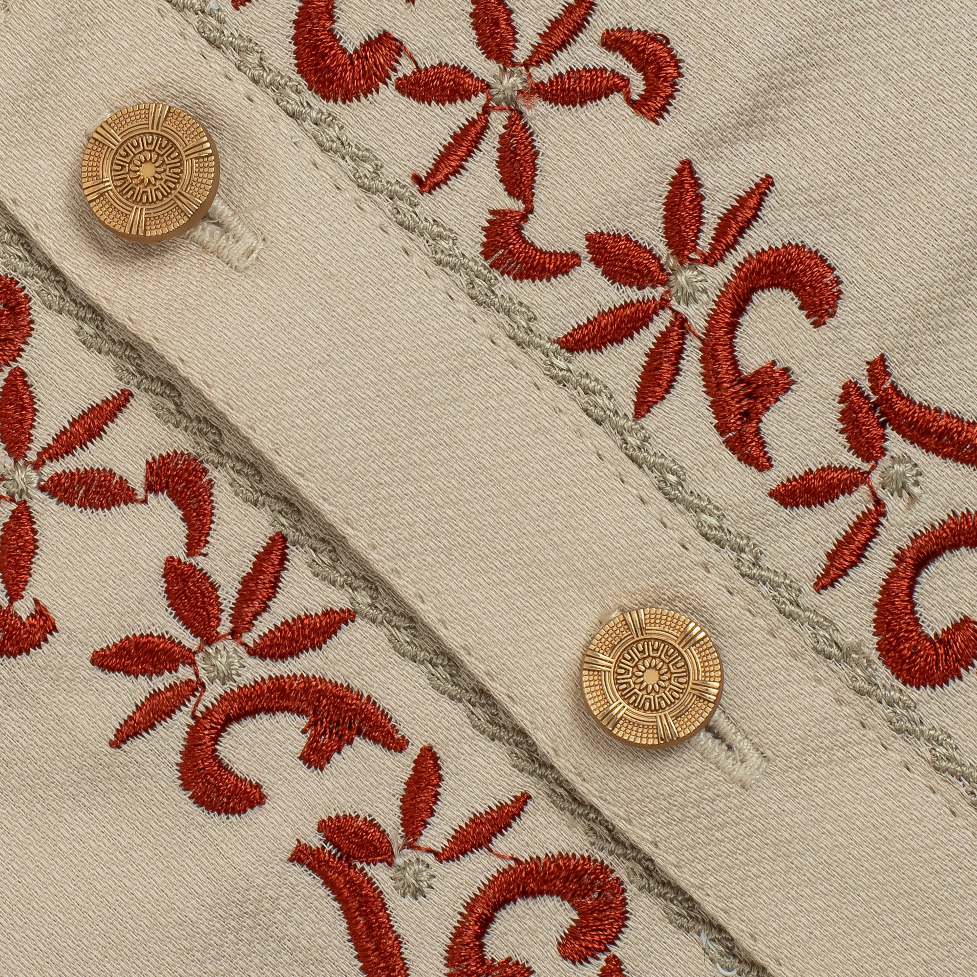 Vibrant Men's Premium Cotton Panjabi Beige – with Red Exquisite Embroidery, Festive & Traditional Wear - Vibrantbd.com