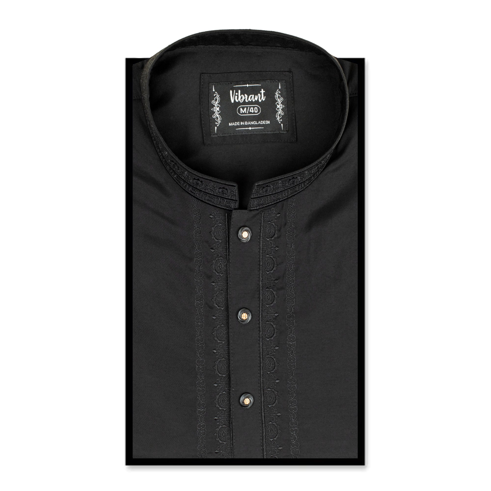 VIBRANT BLACK BLENDED COTTON PANJABI WITH EMBROIDERED DESIGN - Vibrantbd.com