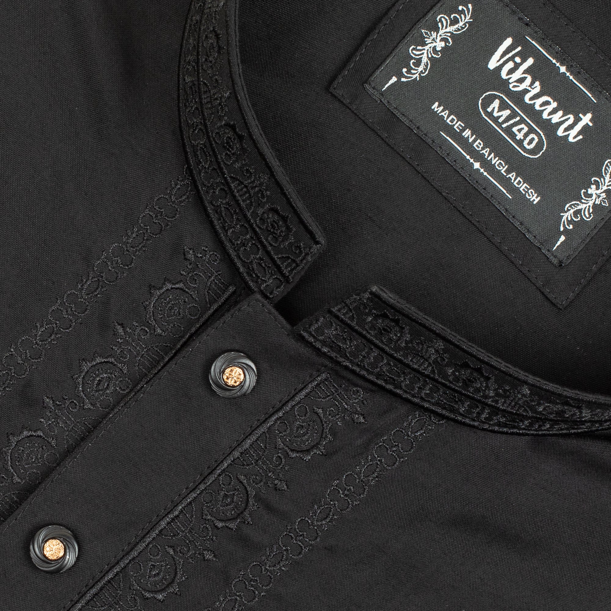 VIBRANT BLACK BLENDED COTTON PANJABI WITH EMBROIDERED DESIGN - Vibrantbd.com