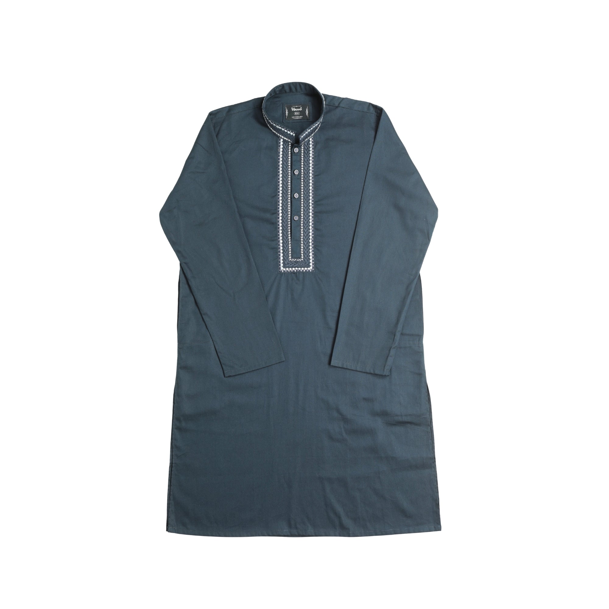 VIBRANT NAVY BLUE COTTON PANJABI WITH EMBROIDERED DESIGN - Vibrantbd.com