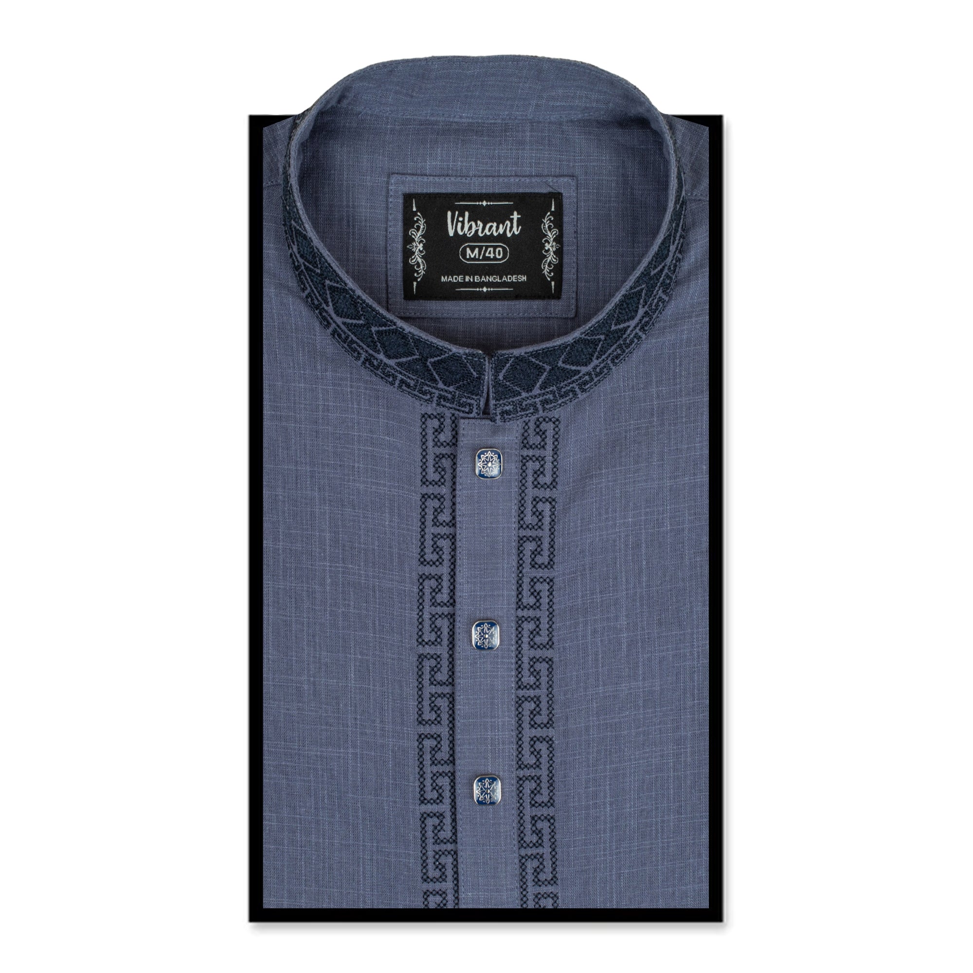 VIBRANT STEEL BLUE COTTON PANJABI WITH EMBROIDERED DESIGN - Vibrantbd.com