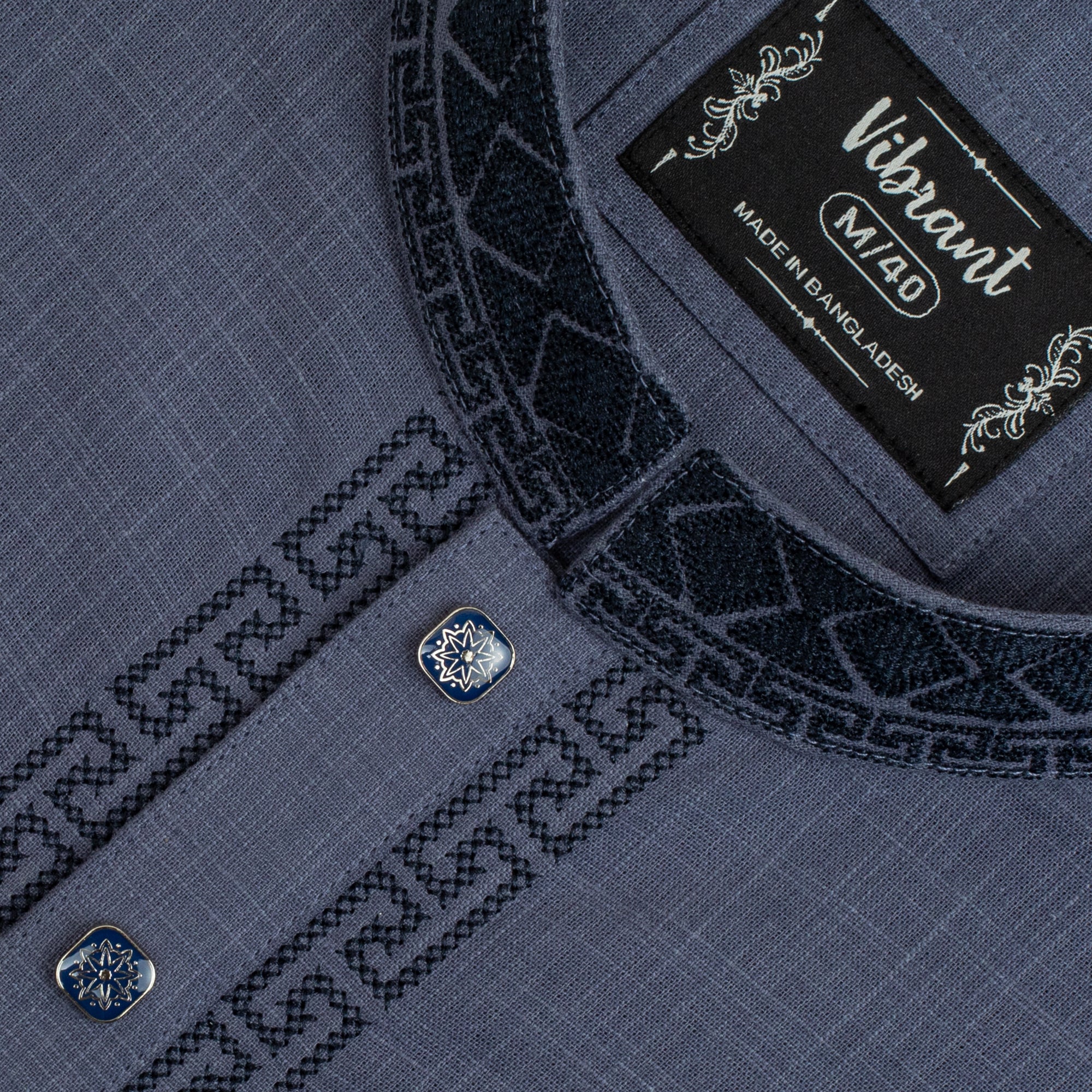 VIBRANT STEEL BLUE COTTON PANJABI WITH EMBROIDERED DESIGN - Vibrantbd.com