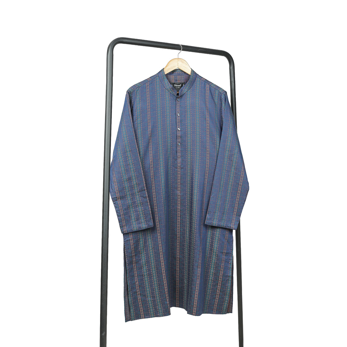 VIBRANT MEN'S NAVY BLUE JACQUARD PRINT COTTON PANJABI - Vibrantbd.com