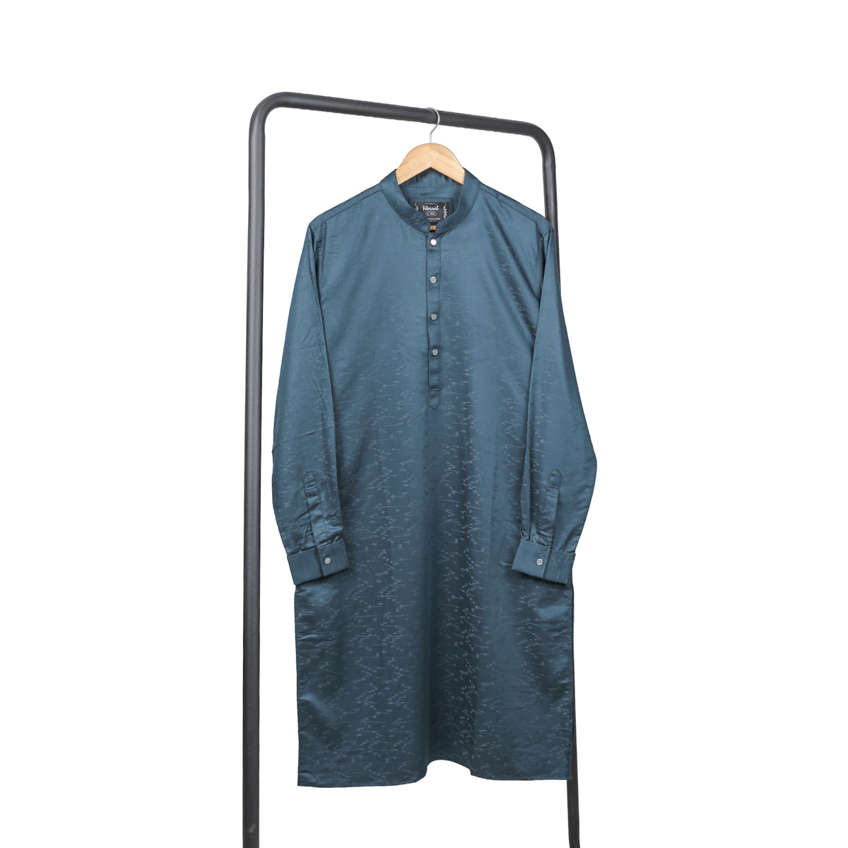 VIBRANT MEN'S TEAL BLUE JACQUARD PRINT COTTON PANJABI - Vibrantbd.com