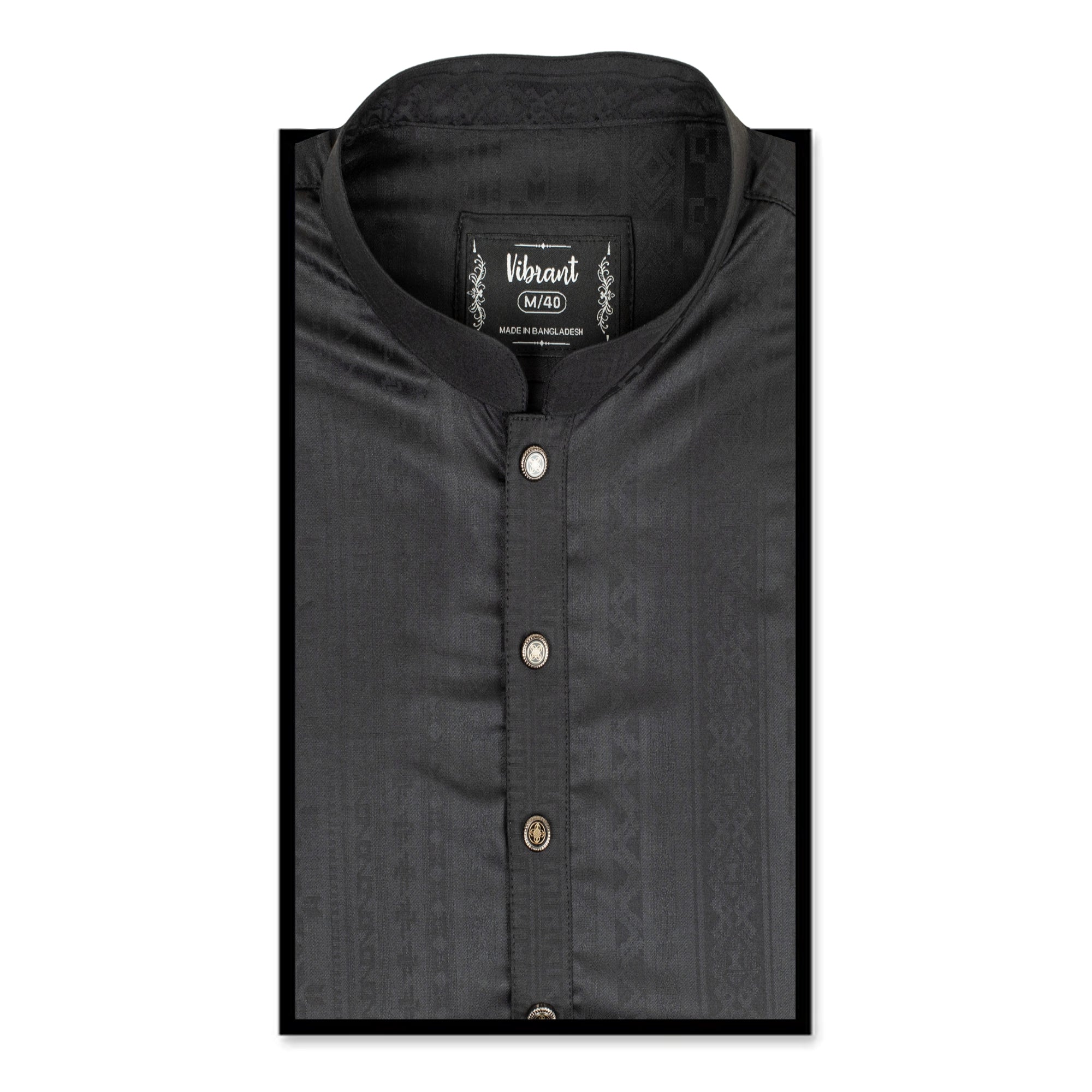 VIBRANT BLACK BLENDED COTTON PANJABI WITH JAQUARD PRINT - Vibrantbd.com