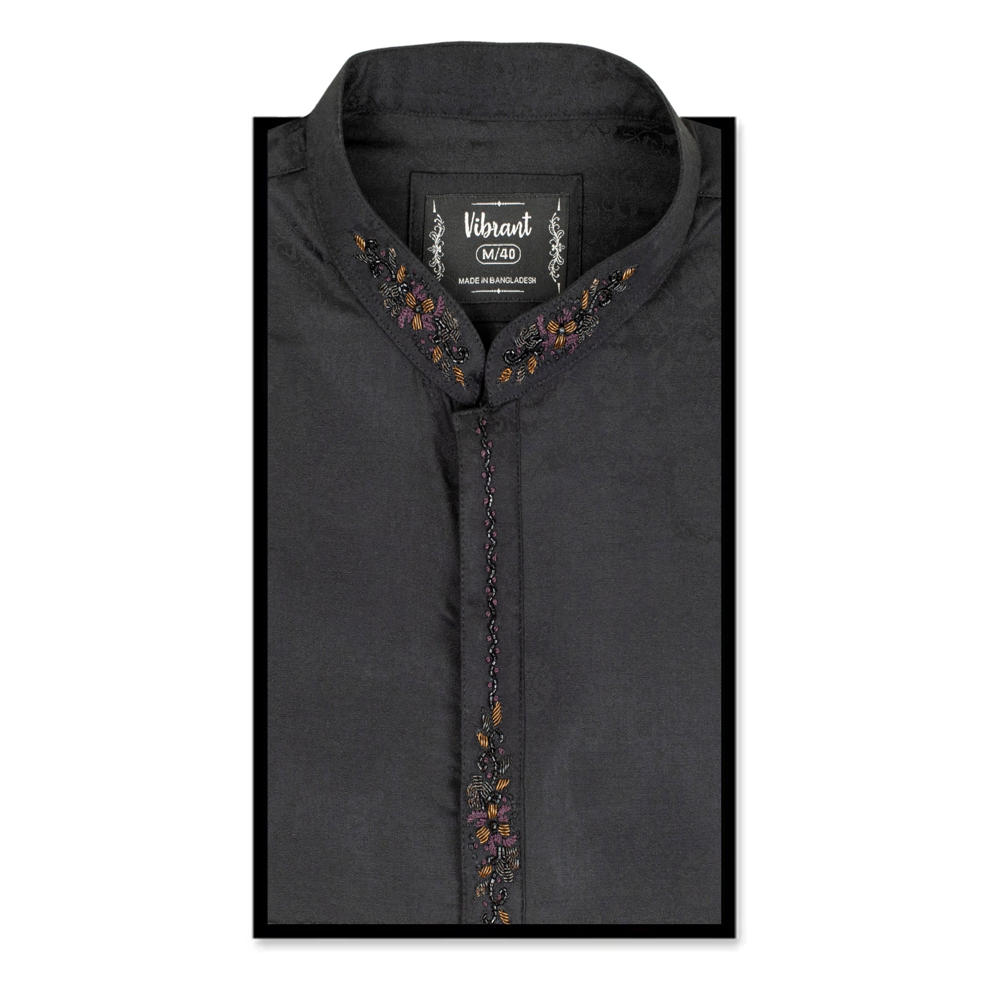 VIBRANT BLACK BLENDED COTTON PANJABI WITH KARCHUPI WORK - Vibrantbd.com