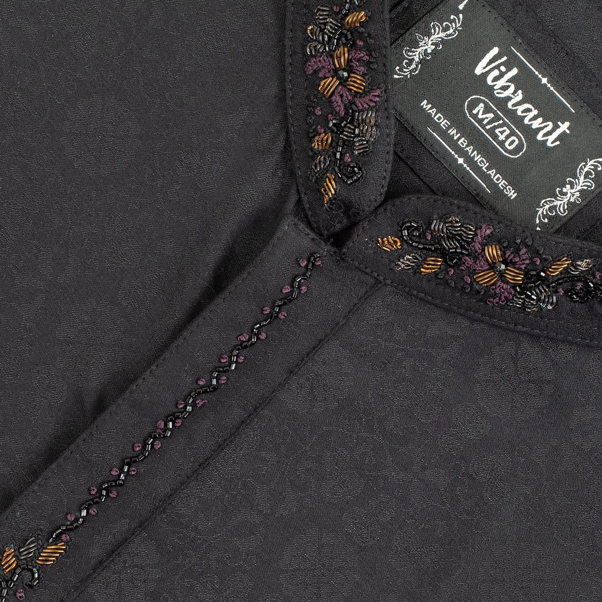 VIBRANT BLACK BLENDED COTTON PANJABI WITH KARCHUPI WORK - Vibrantbd.com