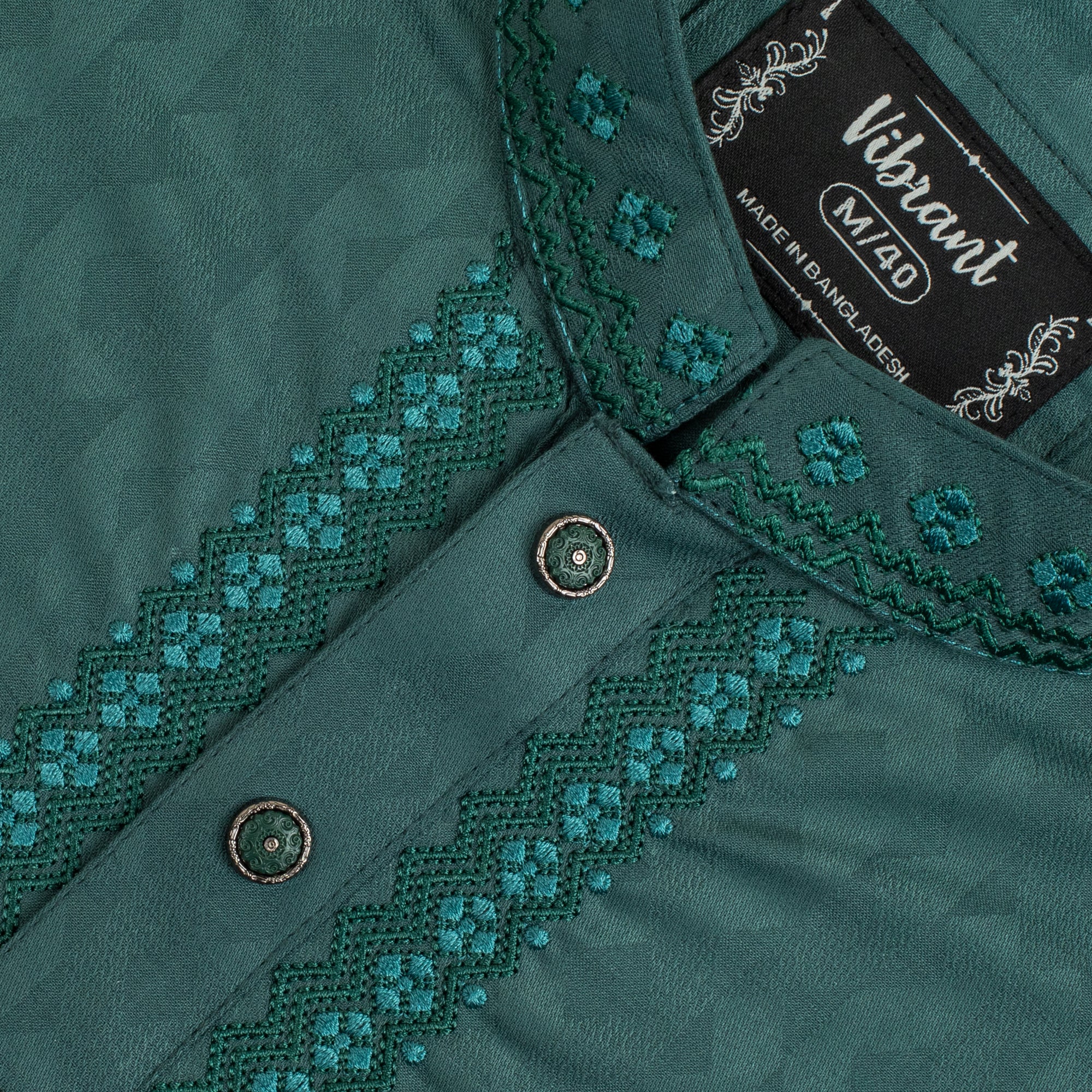 VIBRANT TEAL BLUE BLENDED COTTON PANJABI WITH EMBROIDERY WORK - Vibrantbd.com