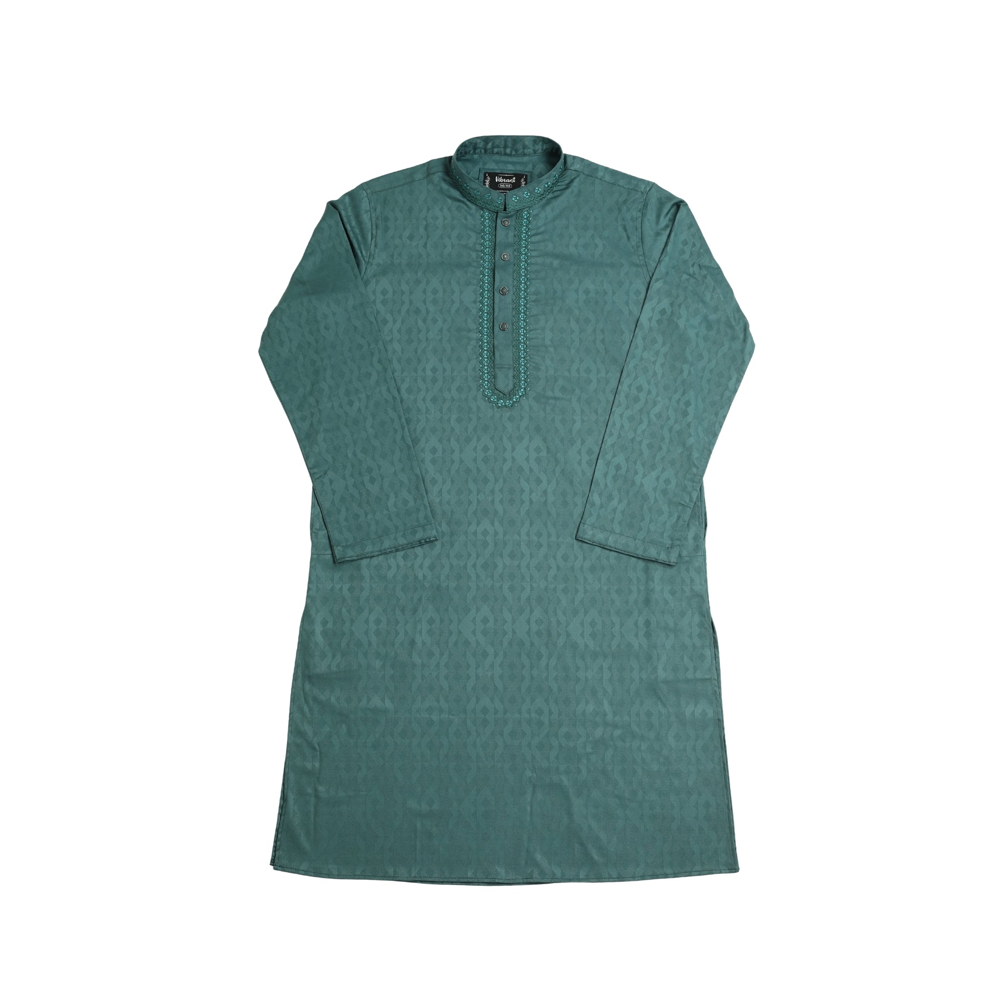 VIBRANT TEAL BLUE BLENDED COTTON PANJABI WITH EMBROIDERY WORK - Vibrantbd.com