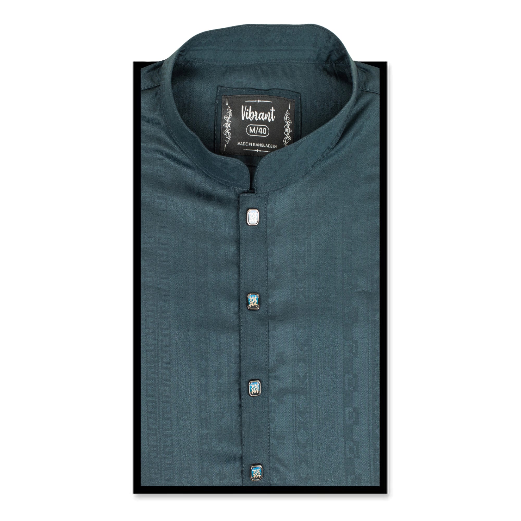 VIBRAN TEAL BLUE BLENDED COTTON PANJABI WITH JACQUARD PRINT - Vibrantbd.com