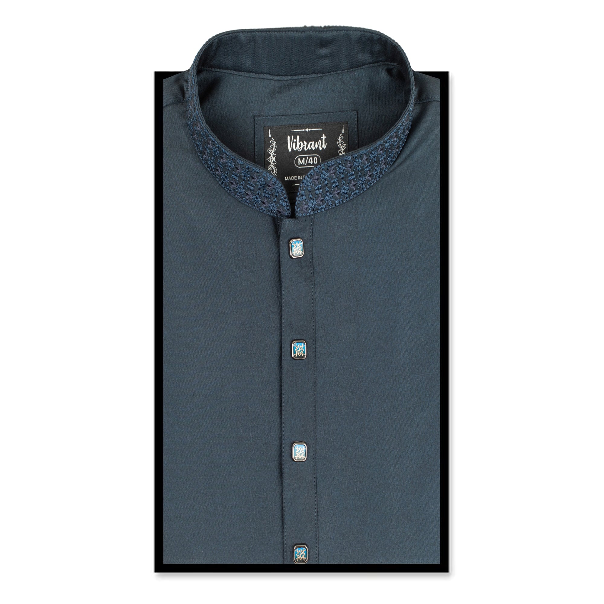 VIBRAN DARK NAVY BLUE BLENDED COTTON PANJABI WITH EMBROIDERY WORK - Vibrantbd.com