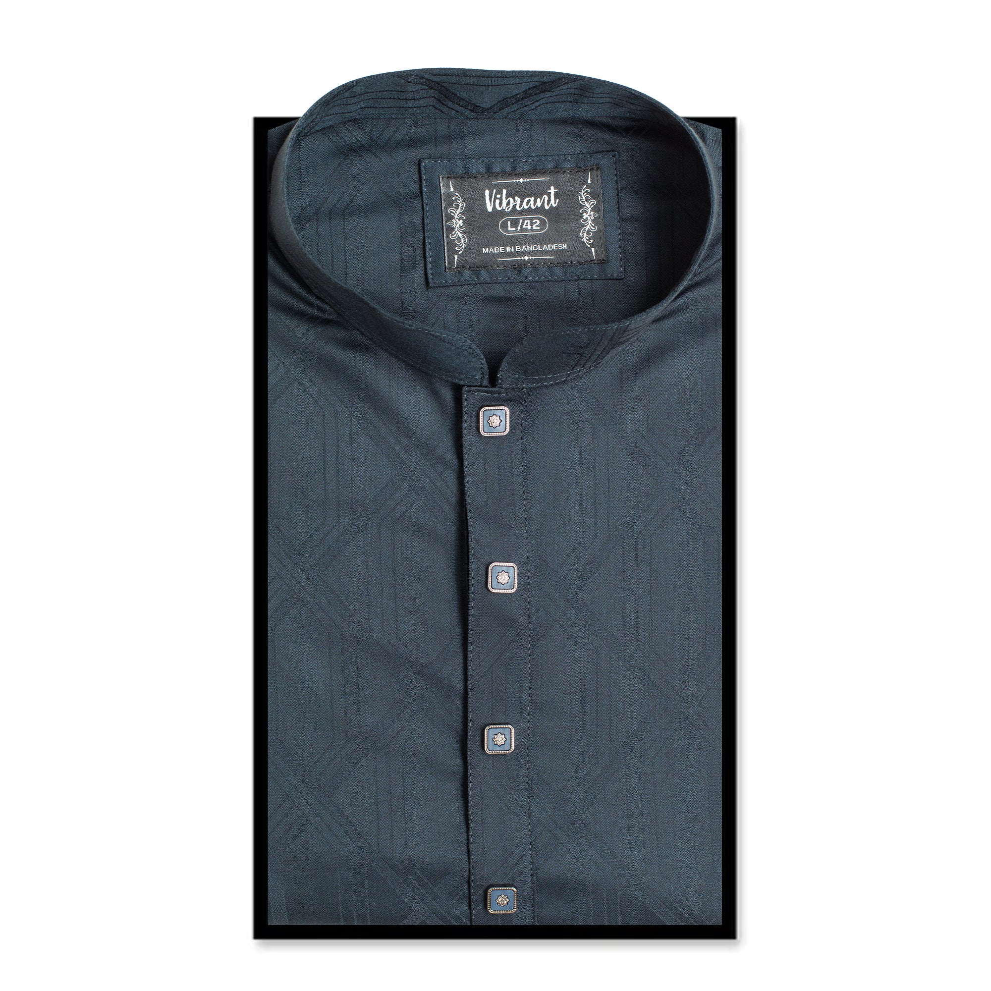 VIBRANT DARK NAVY BLUE BLENDED COTTON PANJABI - Vibrantbd.com