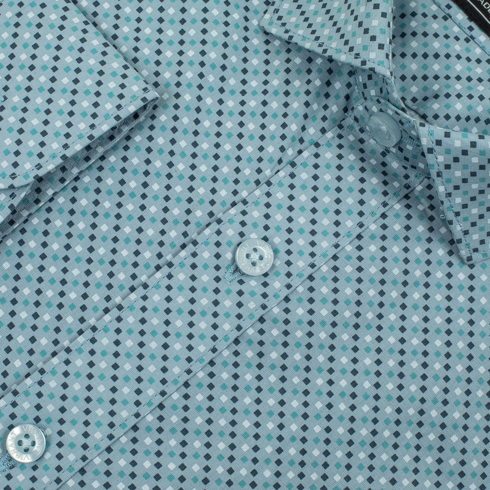 Men's Full Sleeve Cotton Printed Shirt in Sky Blue | Vibrant® Slim Fit Formal Casual Wear - Vibrantbd.com