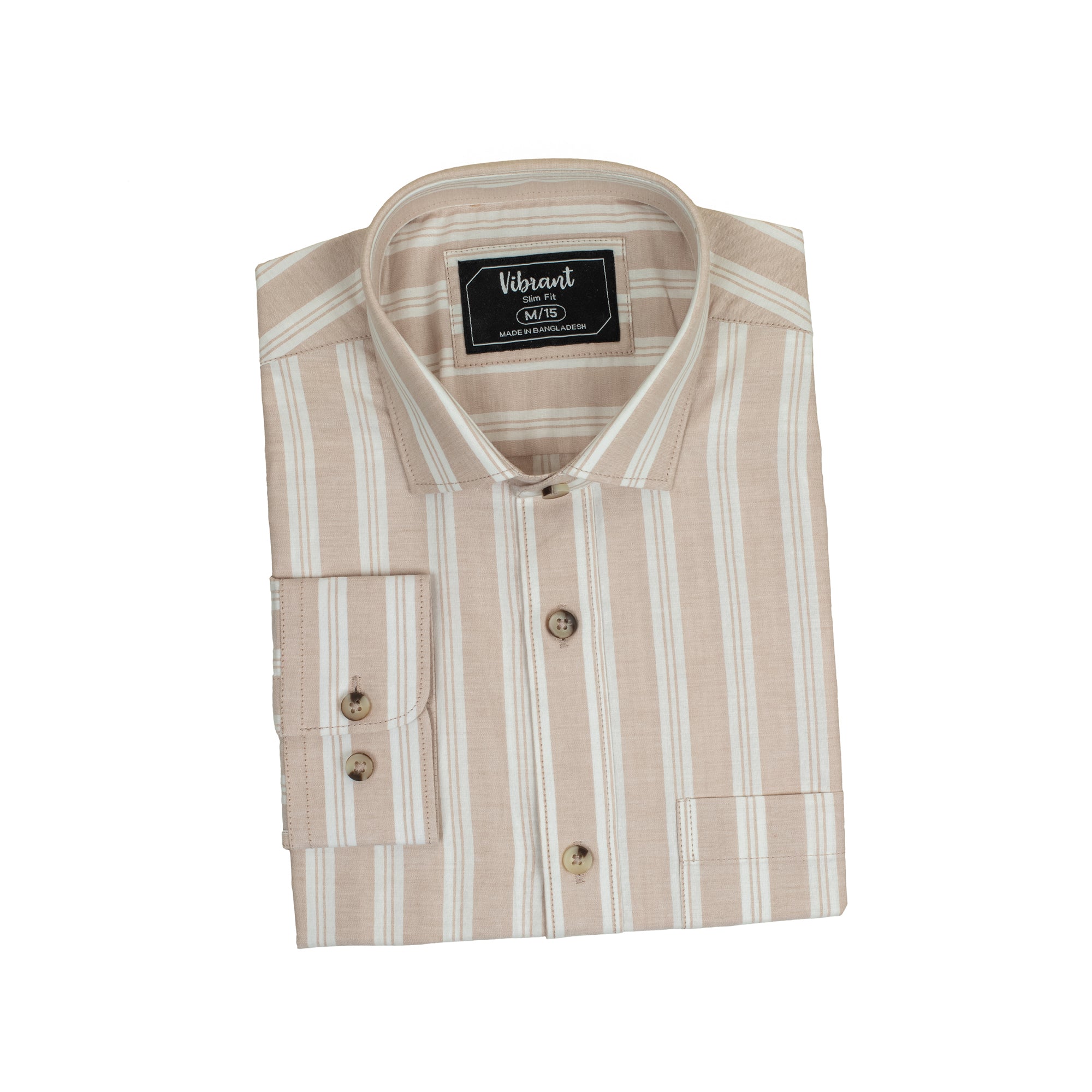 BEIGE & WHITE COLOR STRIPED MEN FULL SLEEVE SHIRT - Vibrantbd.com