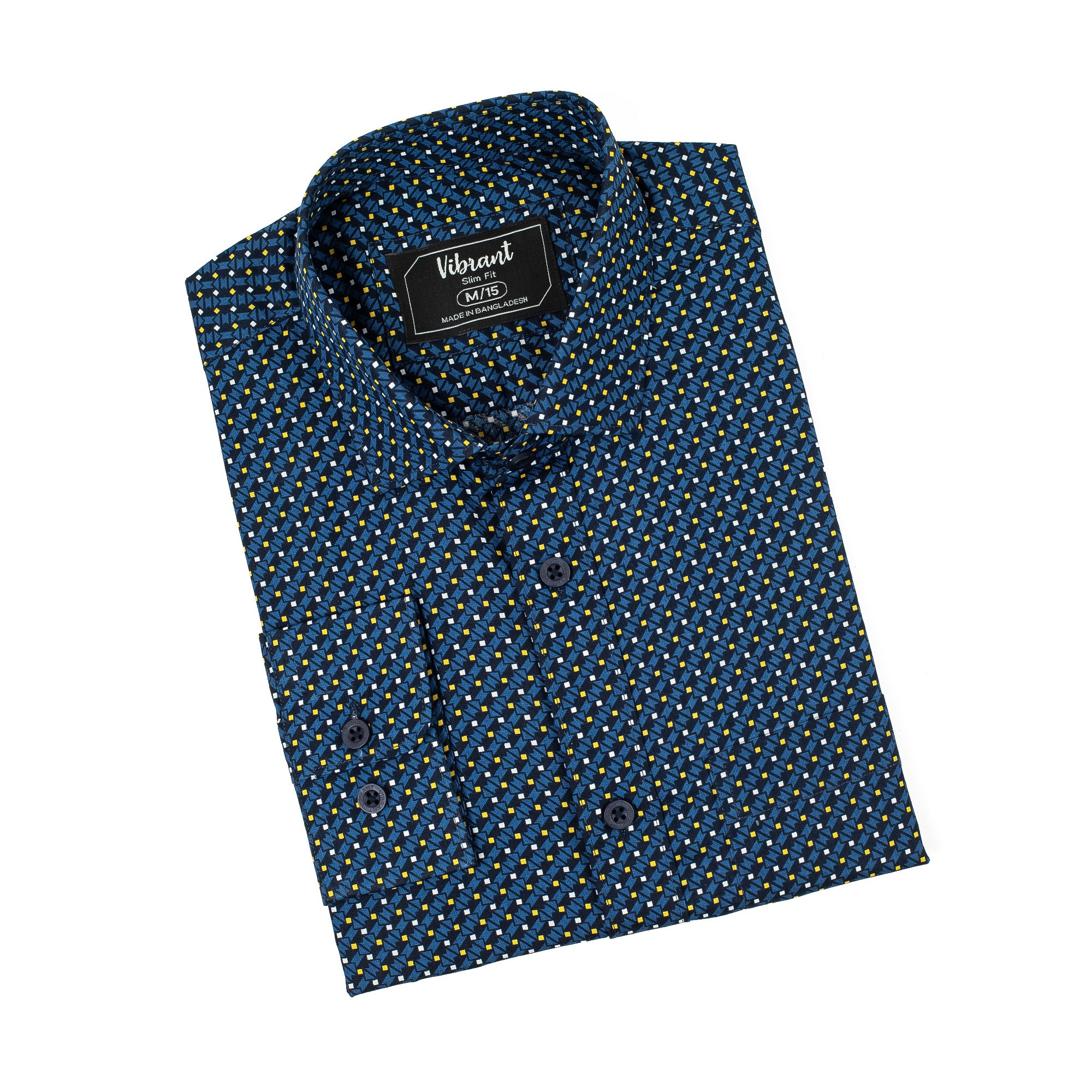 Men's Full Sleeve Cotton Printed Shirt in Navy Blue | Vibrant® Slim Fit Formal Casual Wear - Vibrantbd.com