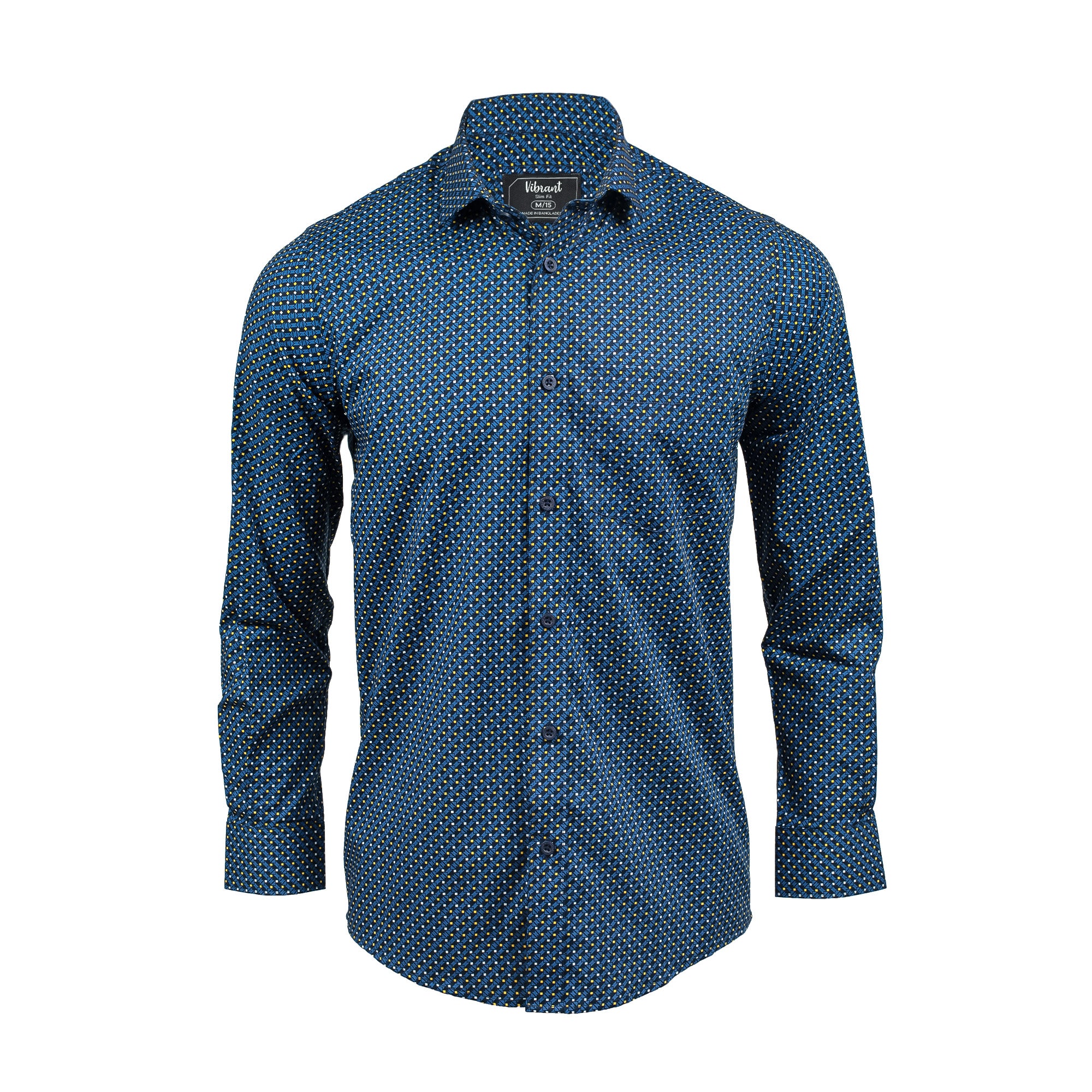 Men's Full Sleeve Cotton Printed Shirt in Navy Blue | Vibrant® Slim Fit Formal Casual Wear - Vibrantbd.com