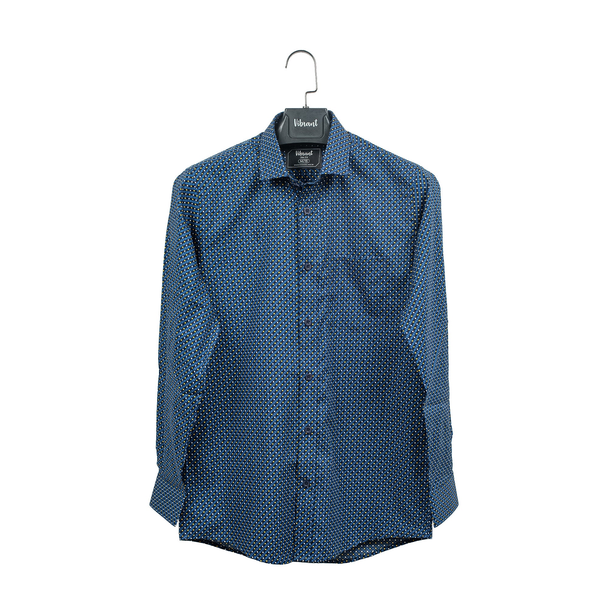 Men's Full Sleeve Cotton Printed Shirt in Navy Blue | Vibrant® Slim Fit Formal Casual Wear - Vibrantbd.com