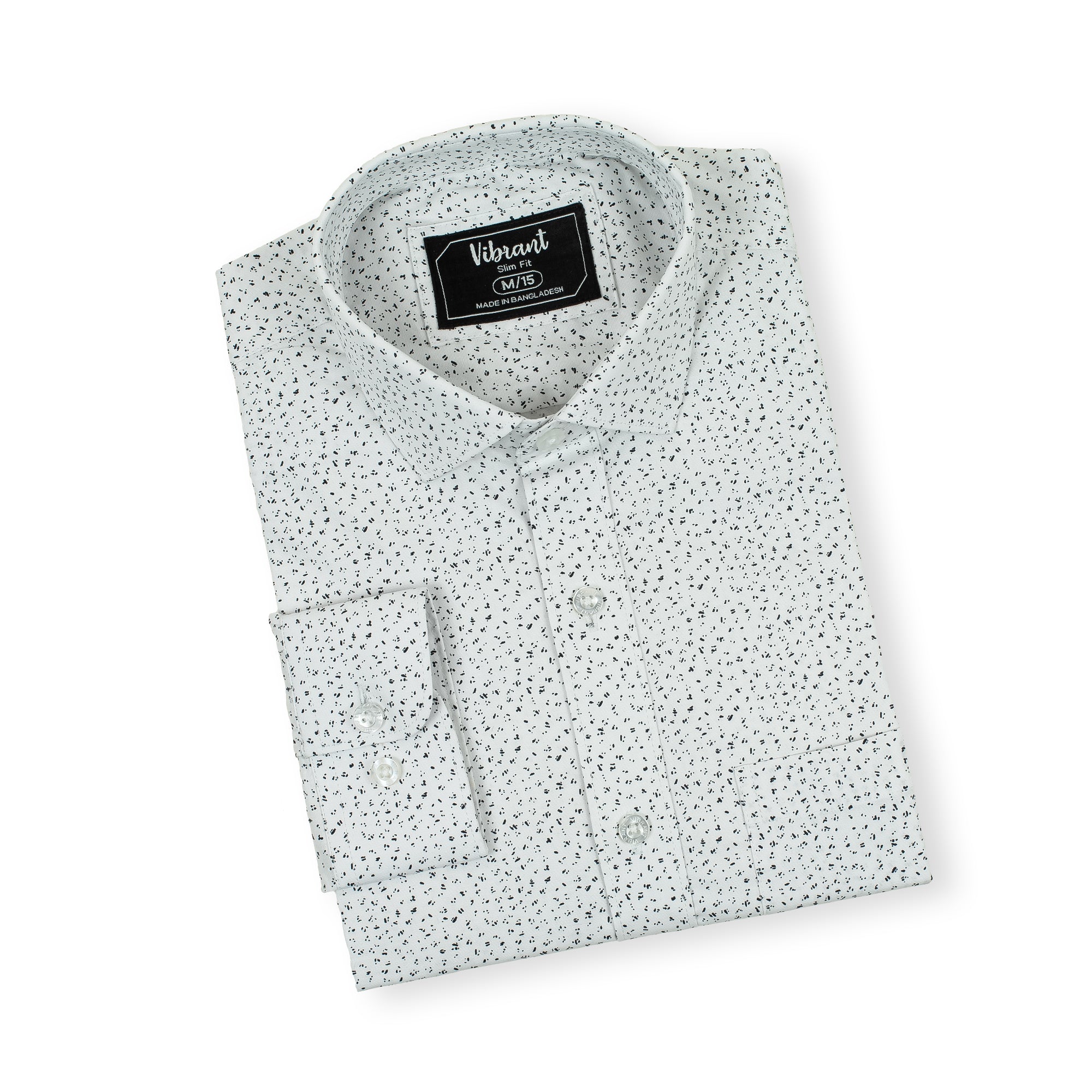 Men's Full Sleeve Slim Fit Cotton Printed Shirt | Vibrant® White Casual Formal Shirt - Vibrantbd.com