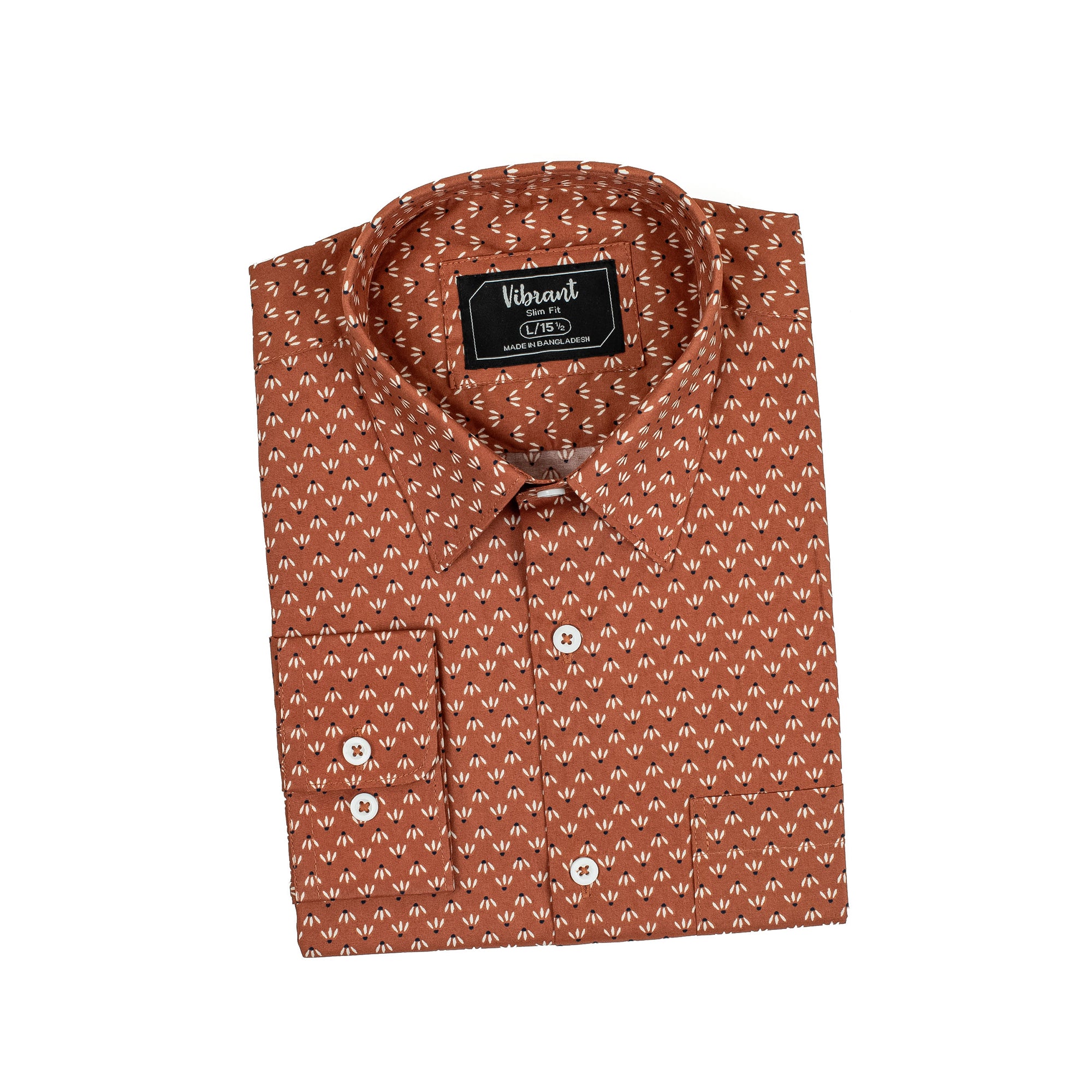 Vibrant Men's Brown Cotton Full Sleeve Shirt - Stylish Slim Fit with Subtle Print - Vibrantbd.com