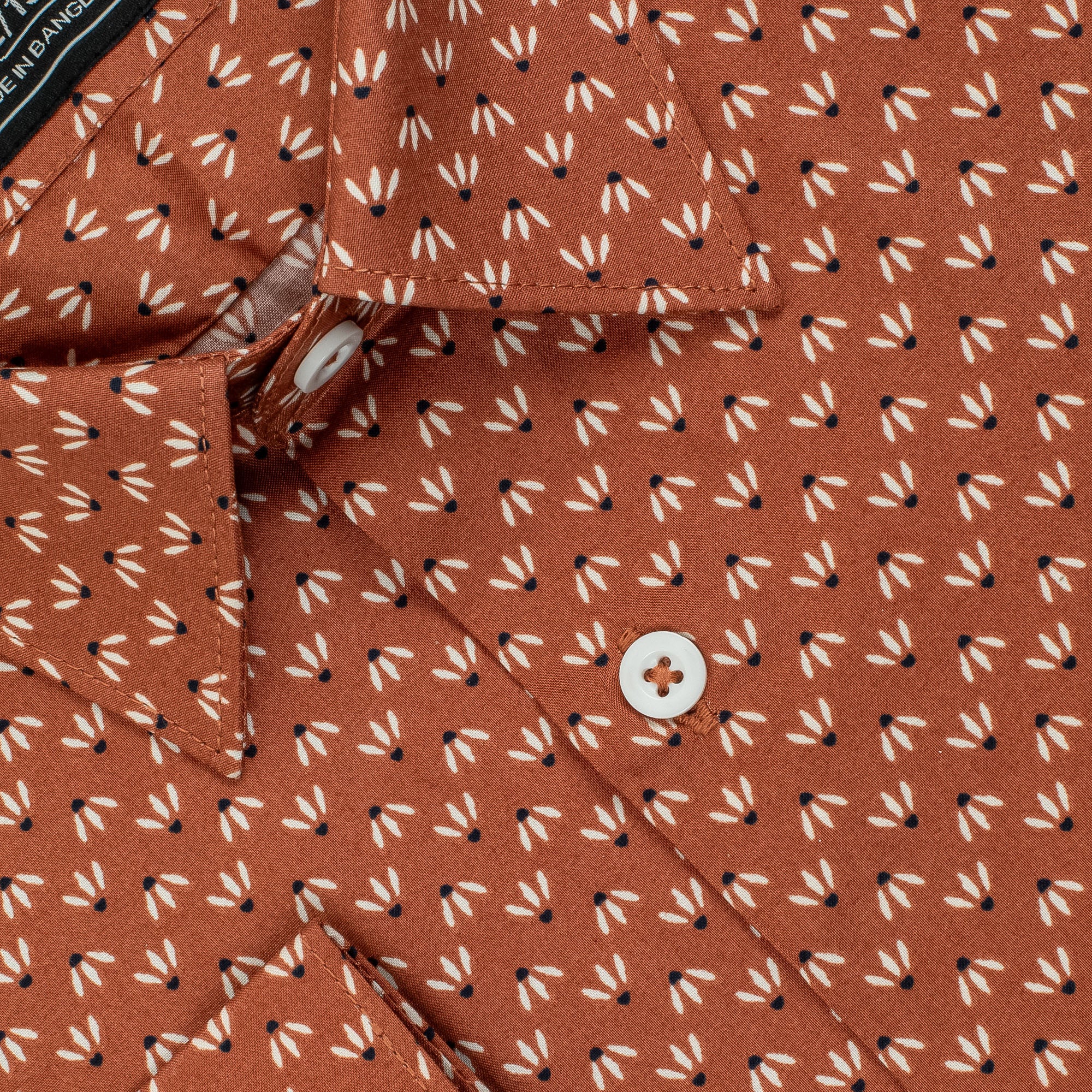 Vibrant Men's Brown Cotton Full Sleeve Shirt - Stylish Slim Fit with Subtle Print - Vibrantbd.com