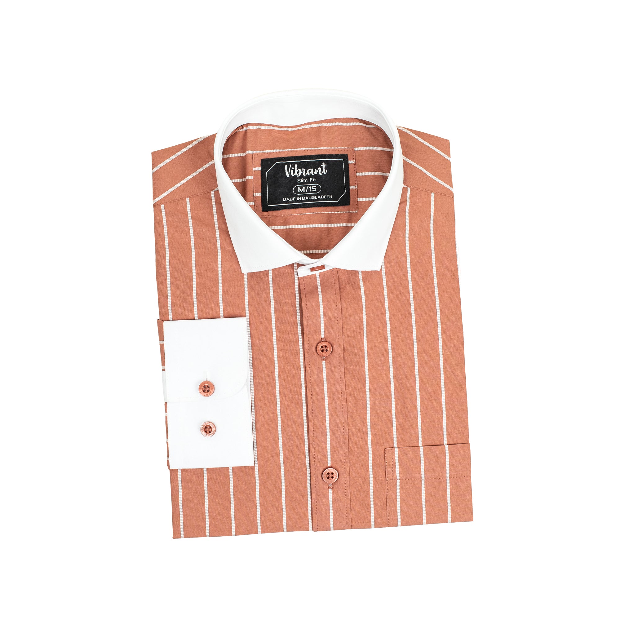 TERRACOTTA ORANGE COLOR STRIPED MEN FULL SLEEVE FORMAL SHIRT - Vibrantbd.com
