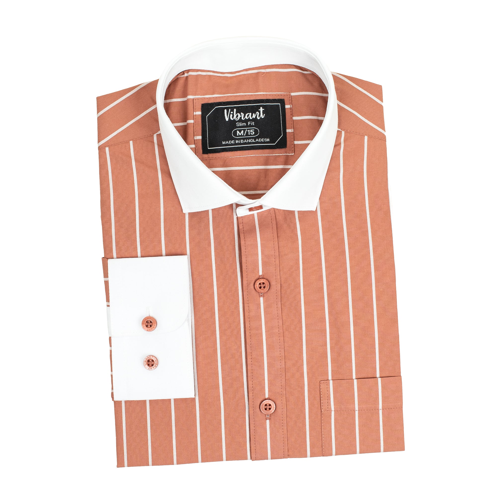 TERRACOTTA ORANGE COLOR STRIPED MEN FULL SLEEVE FORMAL SHIRT