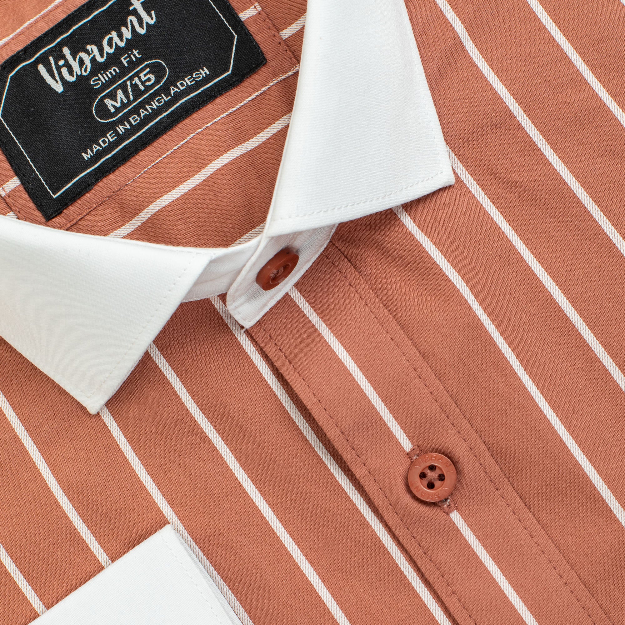TERRACOTTA ORANGE COLOR STRIPED MEN FULL SLEEVE FORMAL SHIRT - Vibrantbd.com