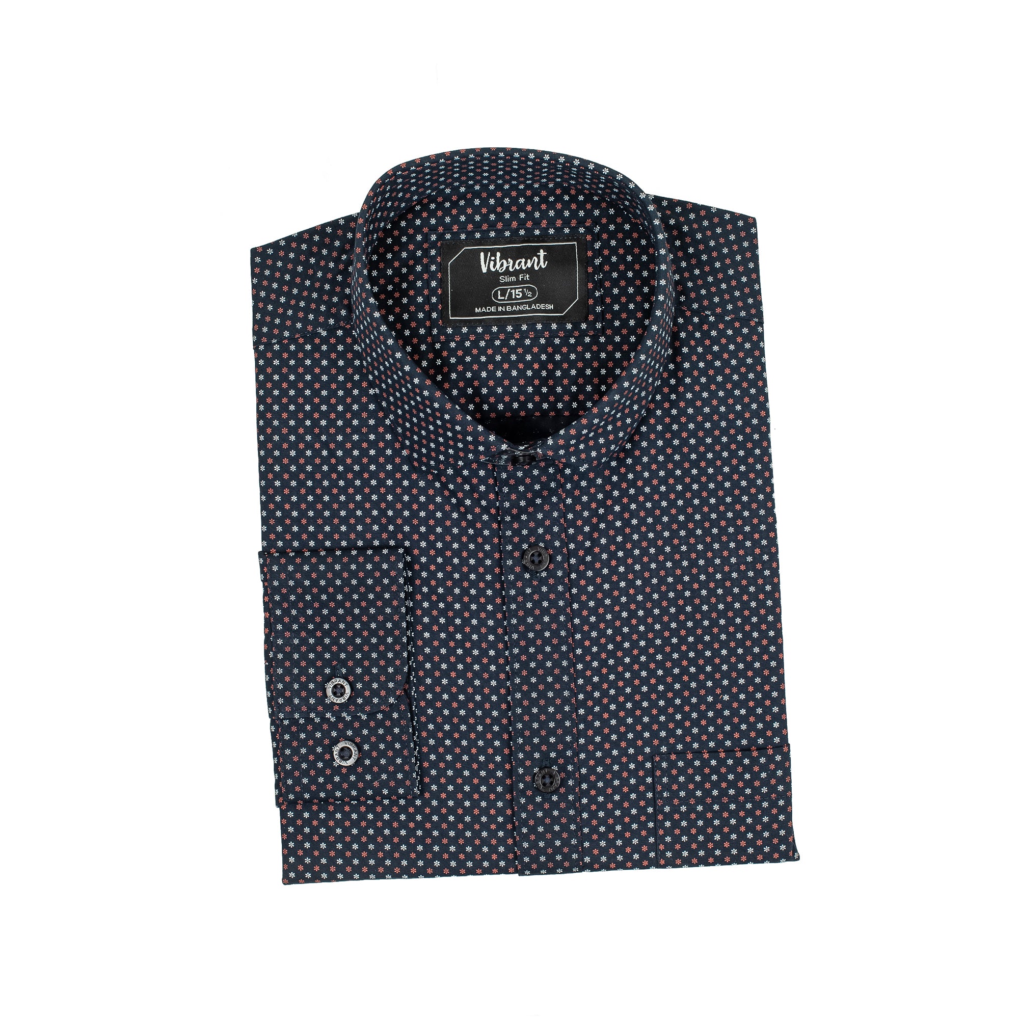 Vibrant Men's Black Cotton Full Sleeve Shirt - Stylish Slim Fit with Subtle Print - Vibrantbd.com