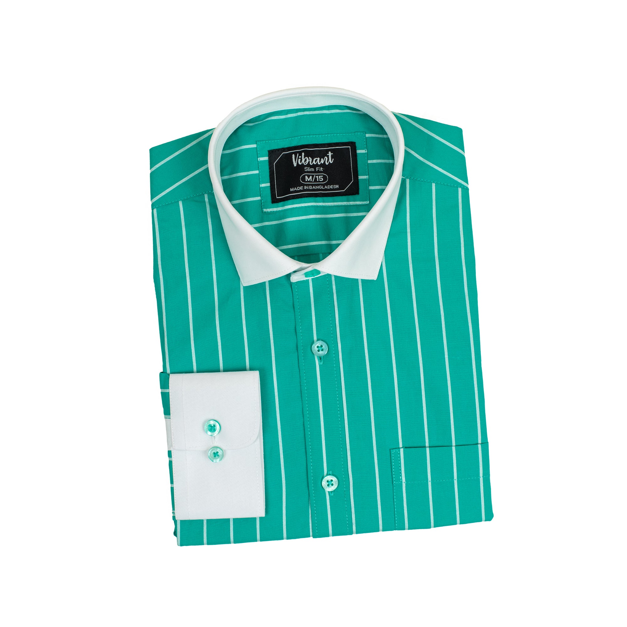 SEA GREEN COLOR STRIPED MEN FULL SLEEVE FORMAL SHIRT - Vibrantbd.com