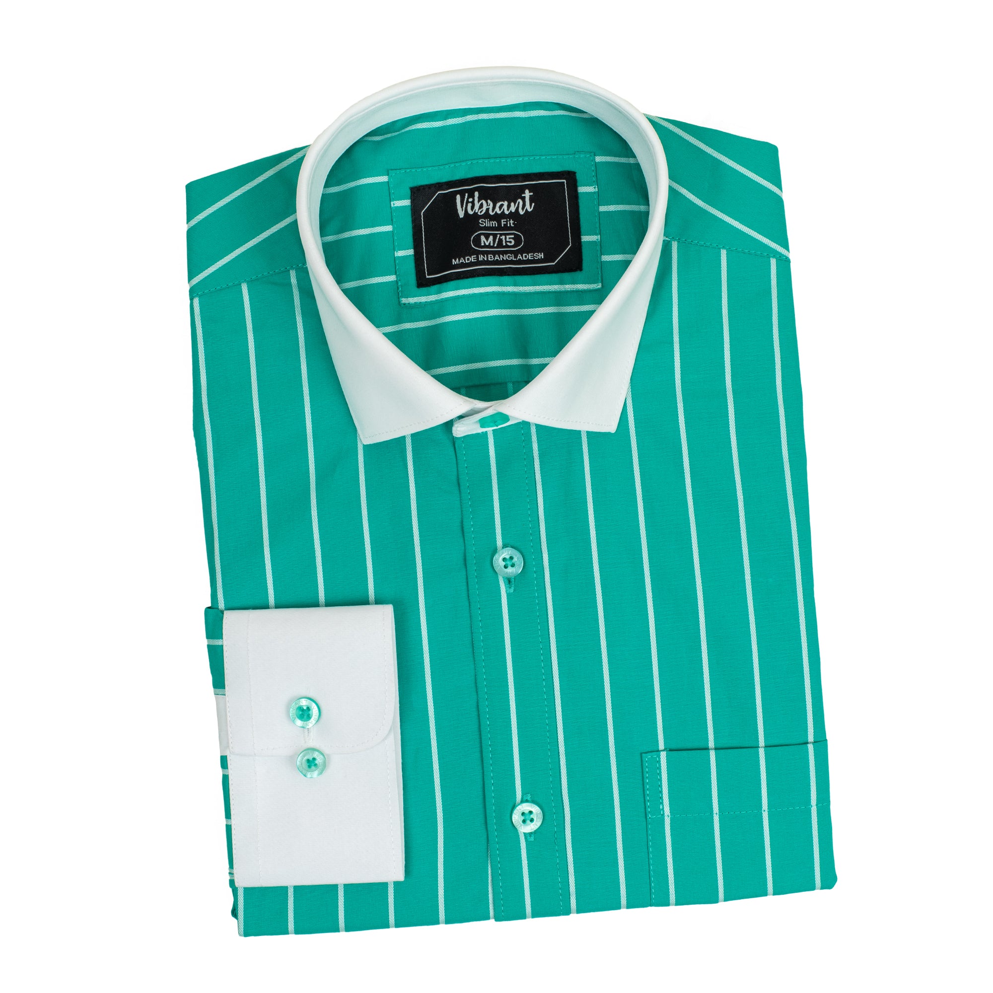 SEA GREEN COLOR STRIPED MEN FULL SLEEVE FORMAL SHIRT