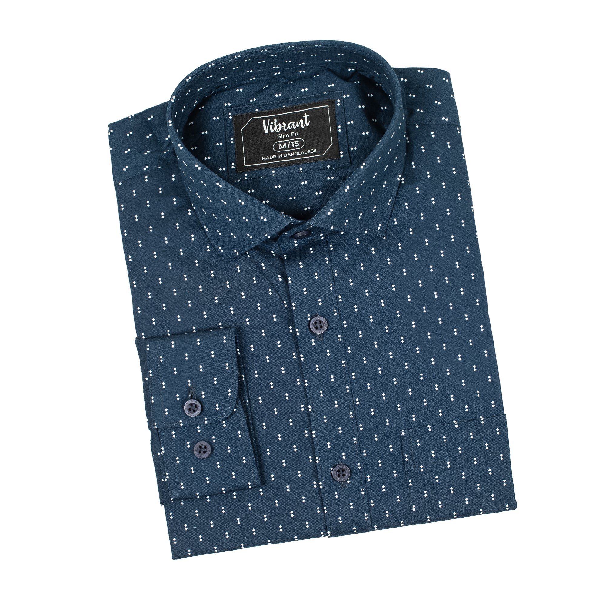 Men's Navy Blue Cotton Full Sleeve Shirt | Vibrant® Slim Fit with Subtle Dot Print Design - Vibrantbd.com