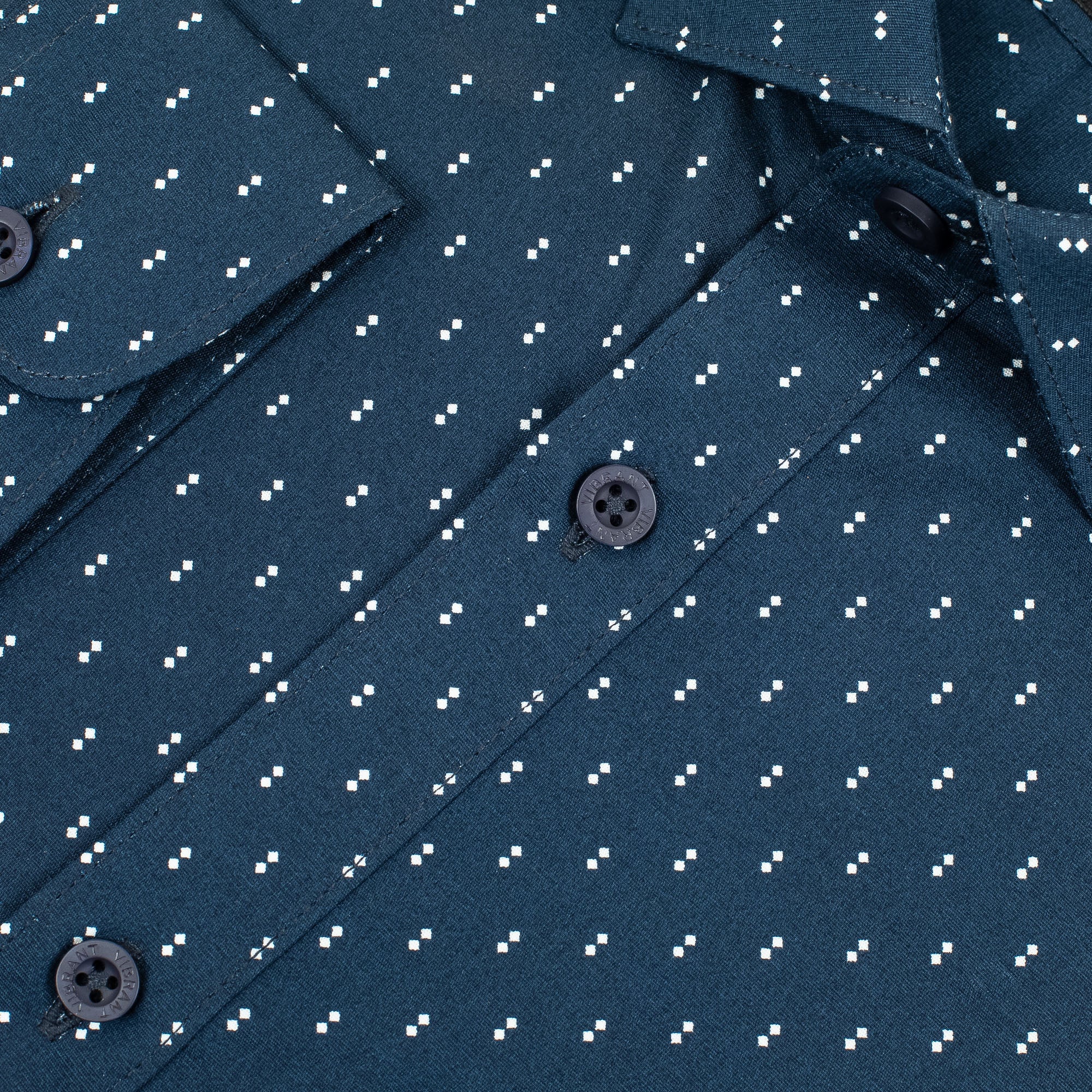 Men's Navy Blue Cotton Full Sleeve Shirt | Vibrant® Slim Fit with Subtle Dot Print Design - Vibrantbd.com