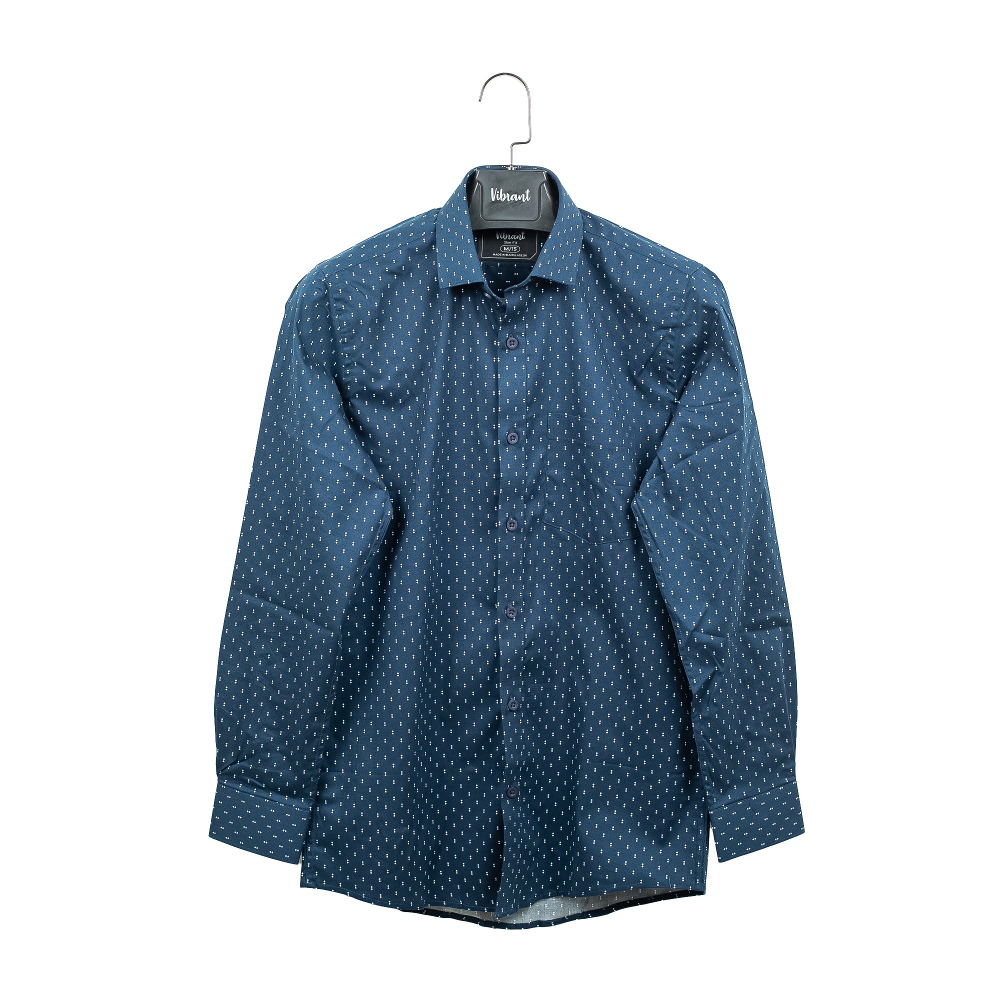 Men's Navy Blue Cotton Full Sleeve Shirt | Vibrant® Slim Fit with Subtle Dot Print Design - Vibrantbd.com