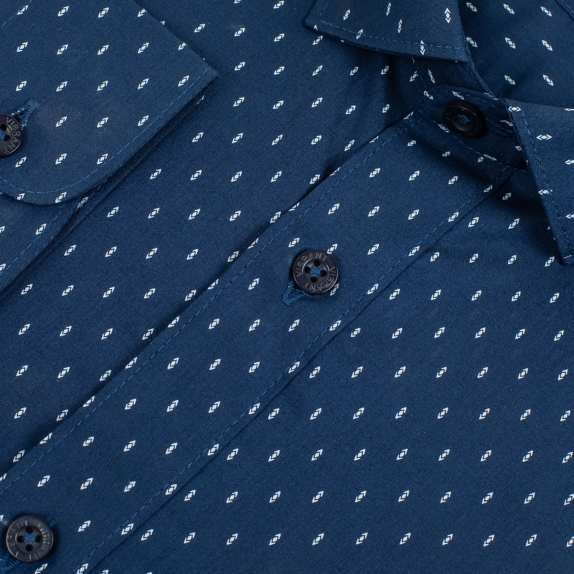 Vibrant Men's Premium Navy Blue Cotton Full Sleeve Shirt - Elegant Slim Fit with Classic Print - Vibrantbd.com