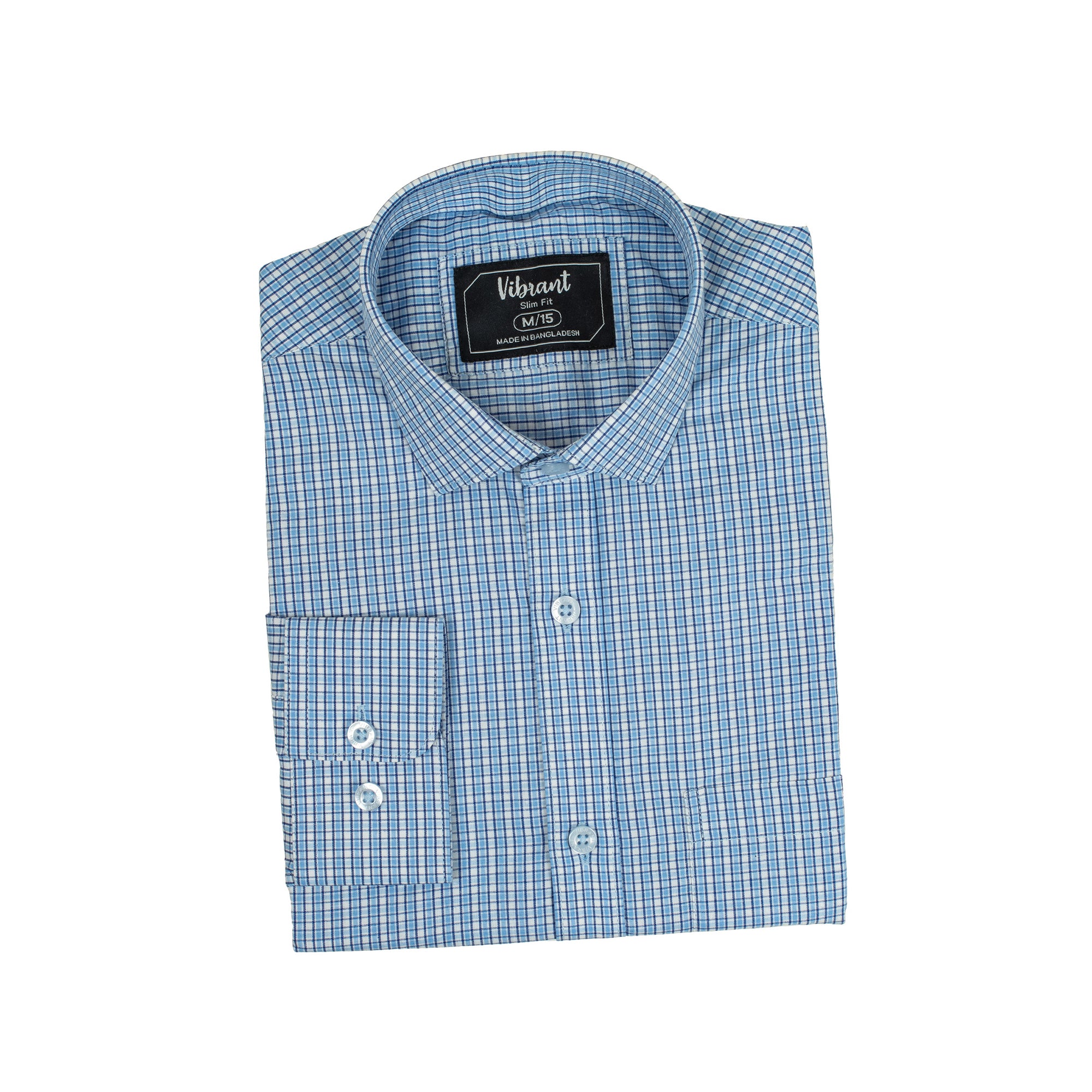 LIGHT BLUE COLOR MEN FULL SLEEVE CHECK SHIRT - Vibrantbd.com